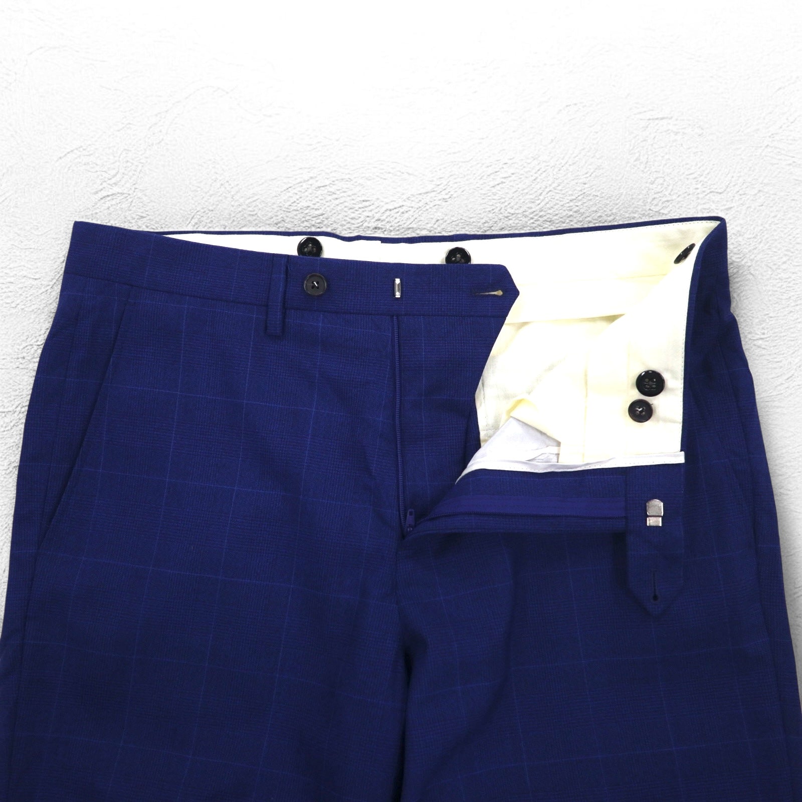 Brooks Brothers Pantaloni da completo REGENT made in Italy L blu a quadri in lana, bottoni per bretelle