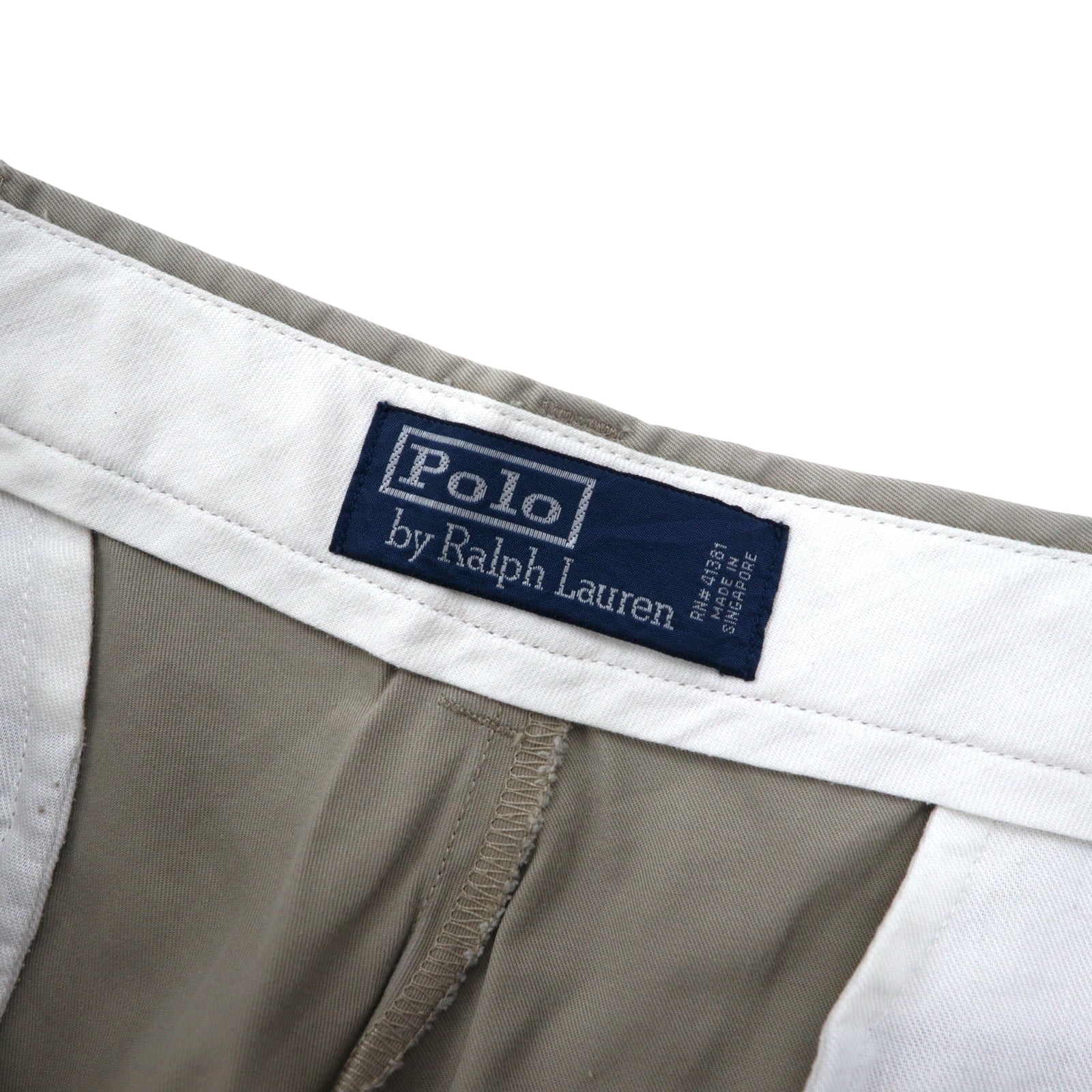 Polo by Ralph Lauren Pantaloni Chino con pieghe ampi anni '90, beige, cotone, taglia 35, Made in Singapore