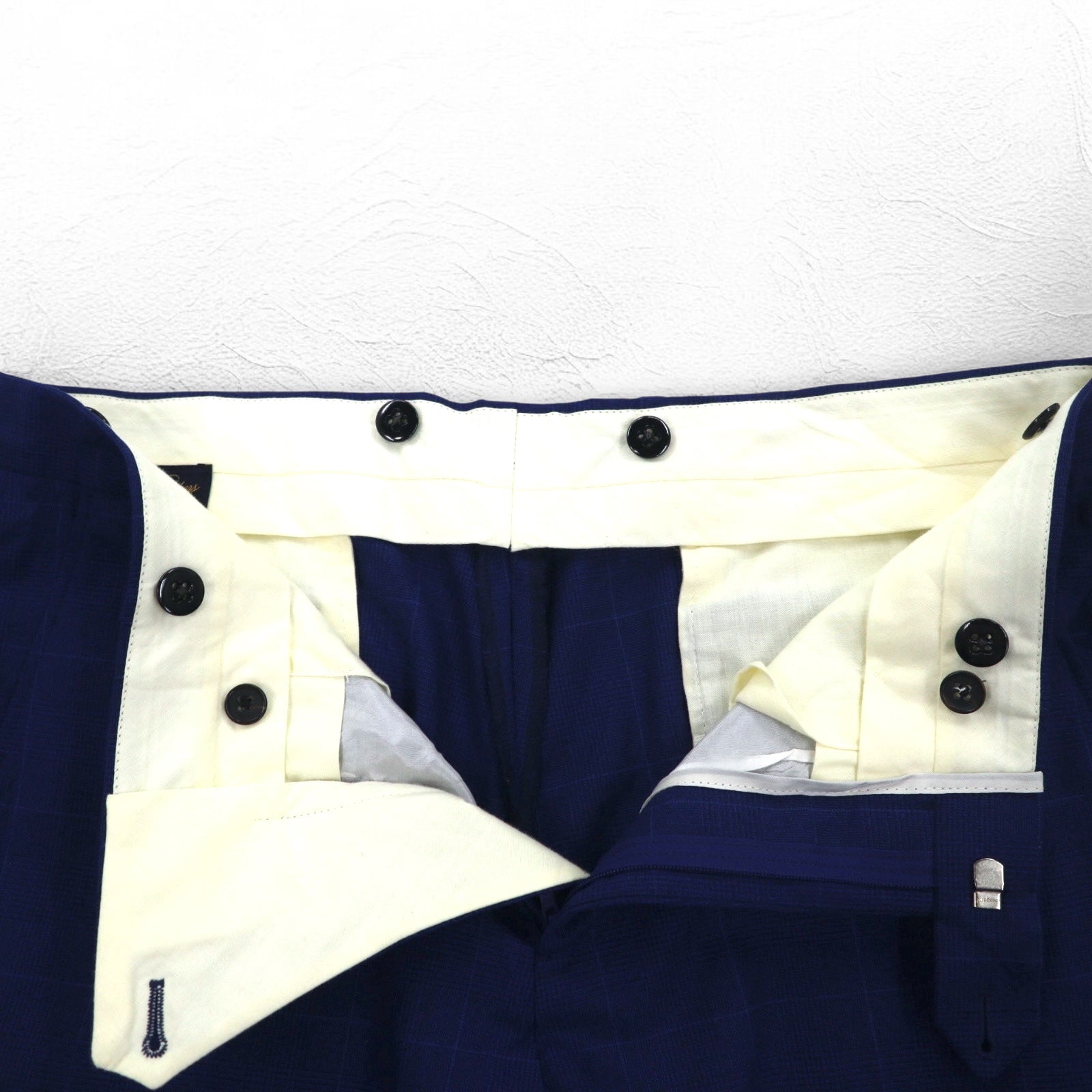 Brooks Brothers Pantaloni da completo REGENT made in Italy L blu a quadri in lana, bottoni per bretelle