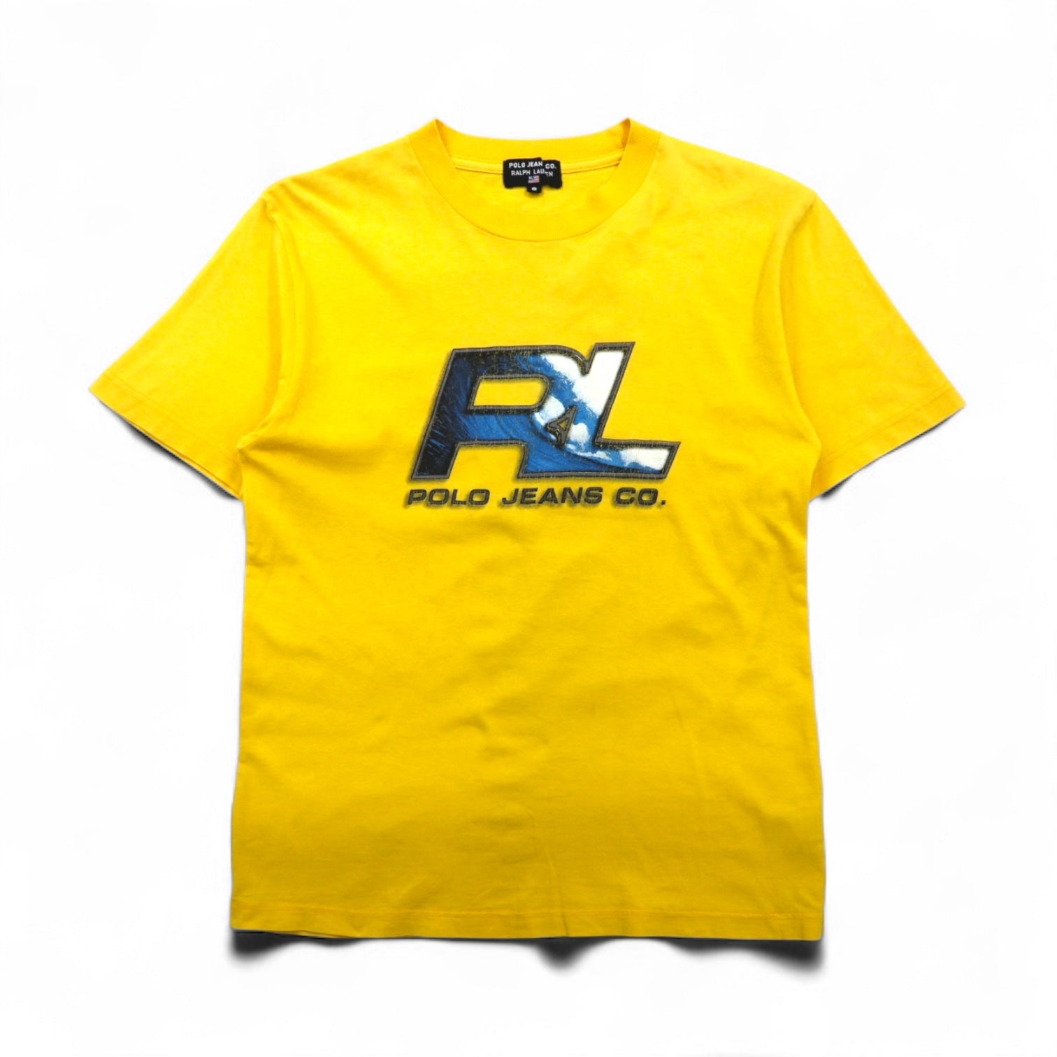 POLO JEANS CO. RALPH LAUREN T-shirt con stampa logo anni '90, taglia L, colore giallo, cotone