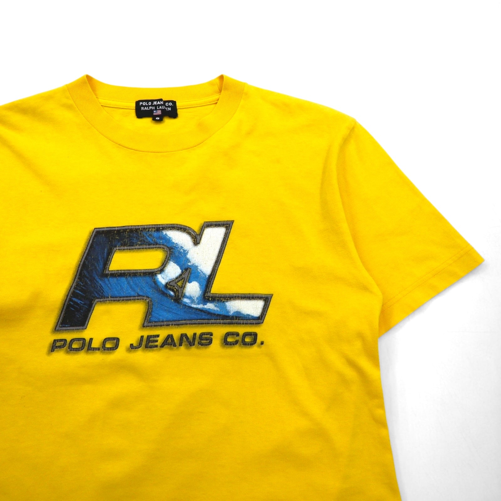 POLO JEANS CO. RALPH LAUREN T-shirt con stampa logo anni '90, taglia L, colore giallo, cotone