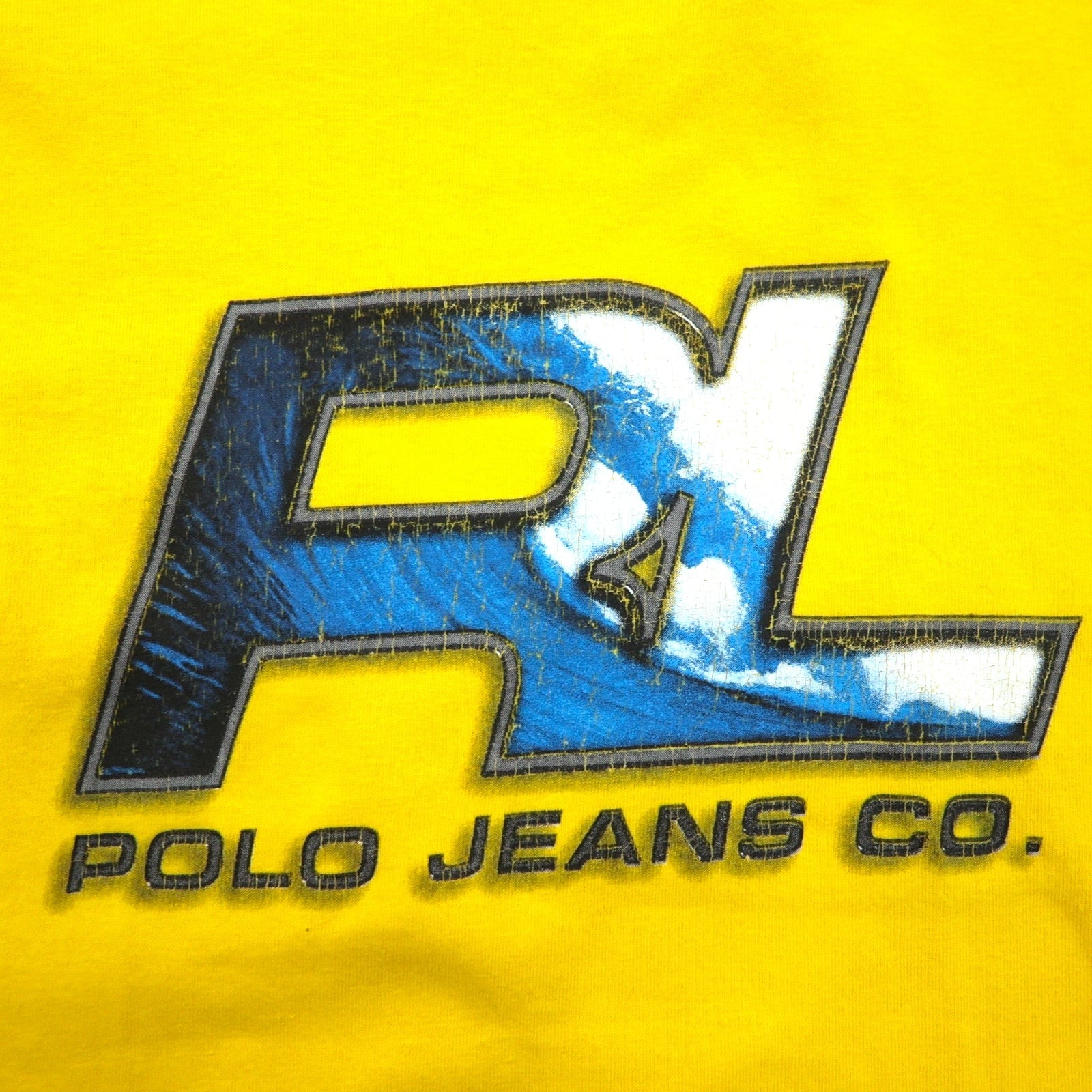 POLO JEANS CO. RALPH LAUREN T-shirt con stampa logo anni '90, taglia L, colore giallo, cotone