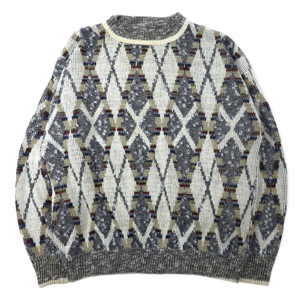 J.J.COCHRAN Made in USA anni '90 fantasia bottiglia collo maglione M bianco cotone NATURAL BLEND