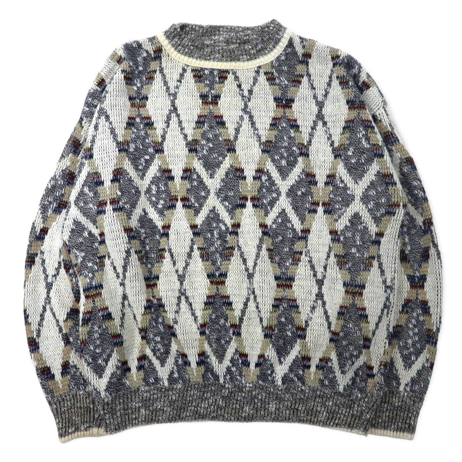 J.J.COCHRAN Made in USA anni '90 fantasia bottiglia collo maglione M bianco cotone NATURAL BLEND