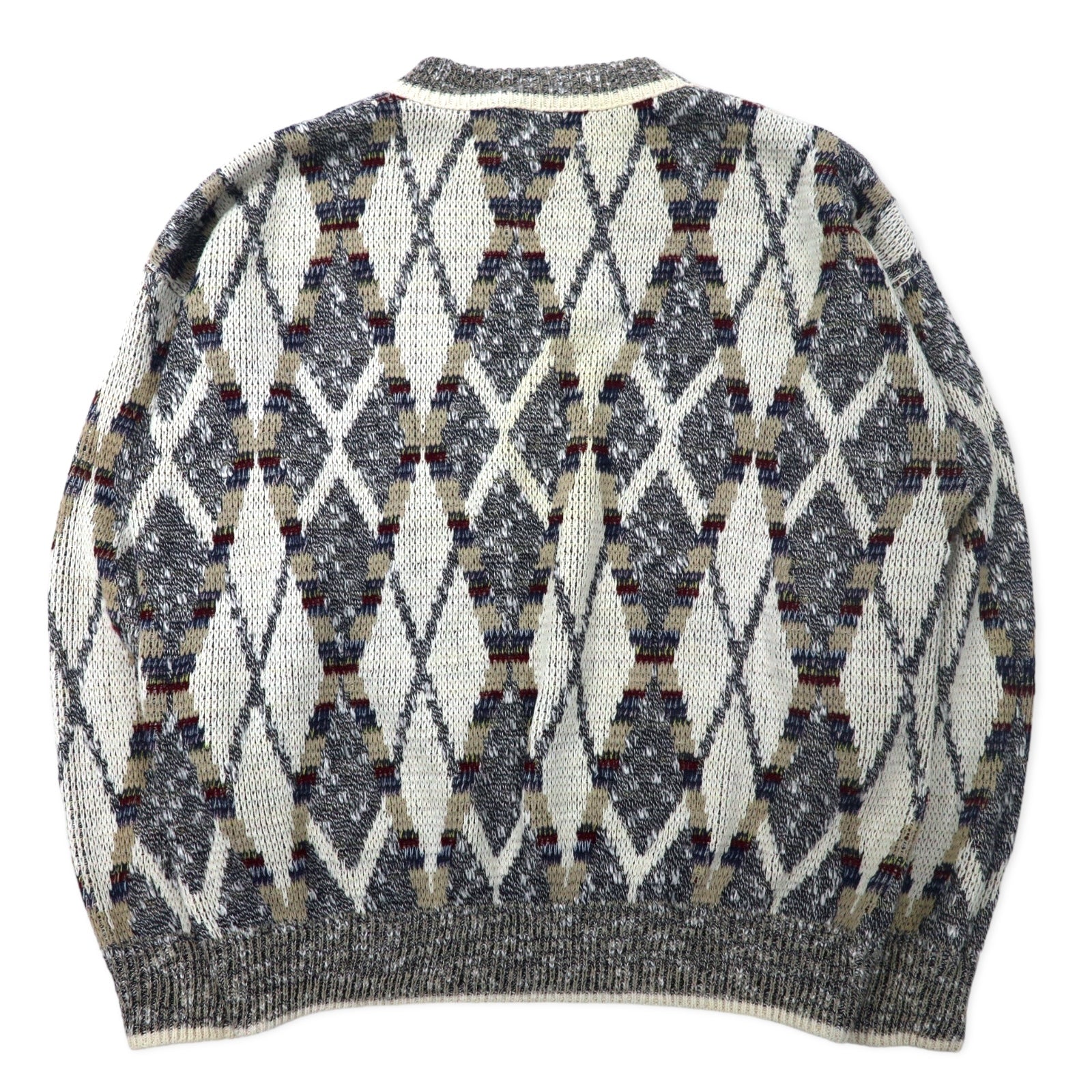 J.J.COCHRAN Made in USA anni '90 fantasia bottiglia collo maglione M bianco cotone NATURAL BLEND