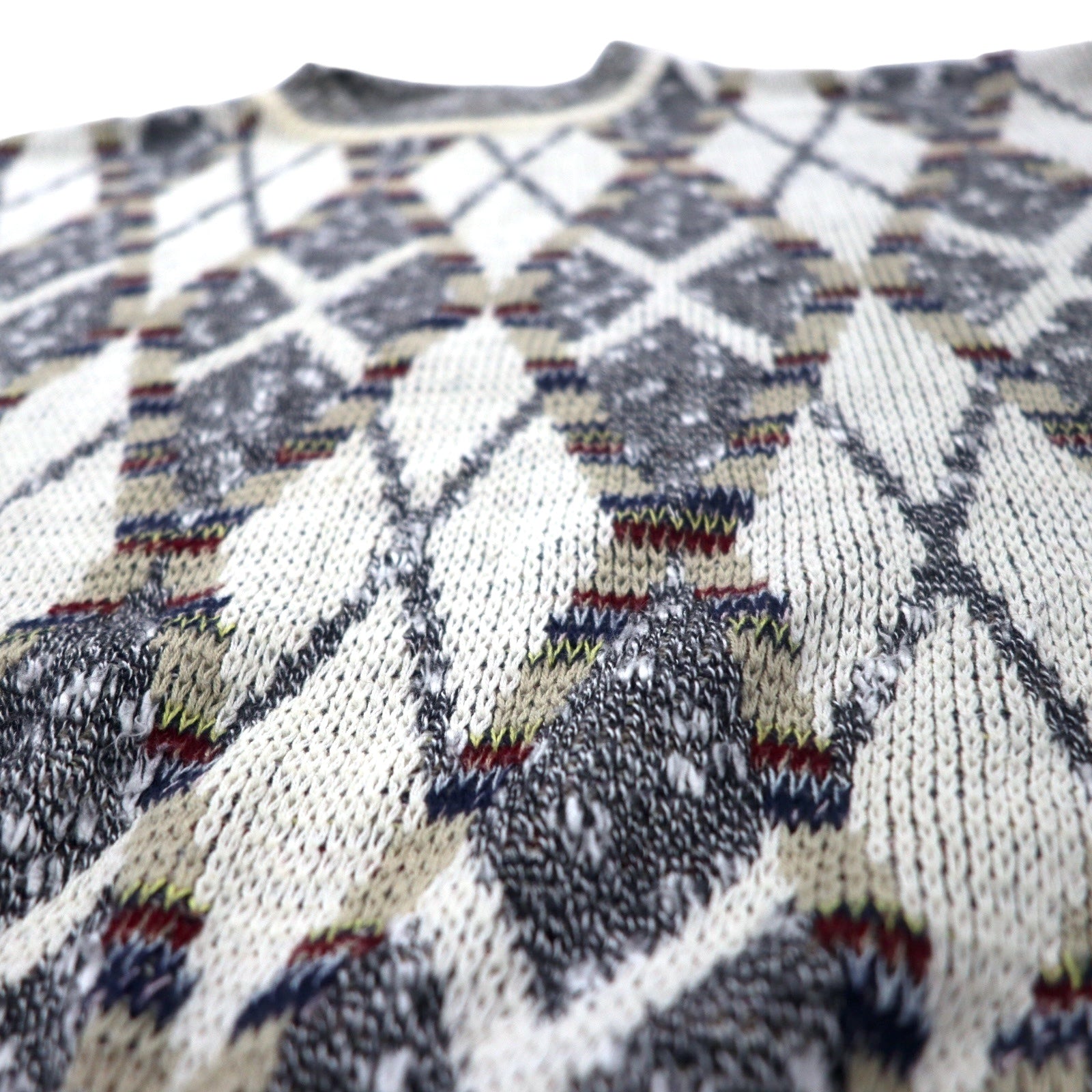 J.J.COCHRAN Made in USA anni '90 fantasia bottiglia collo maglione M bianco cotone NATURAL BLEND