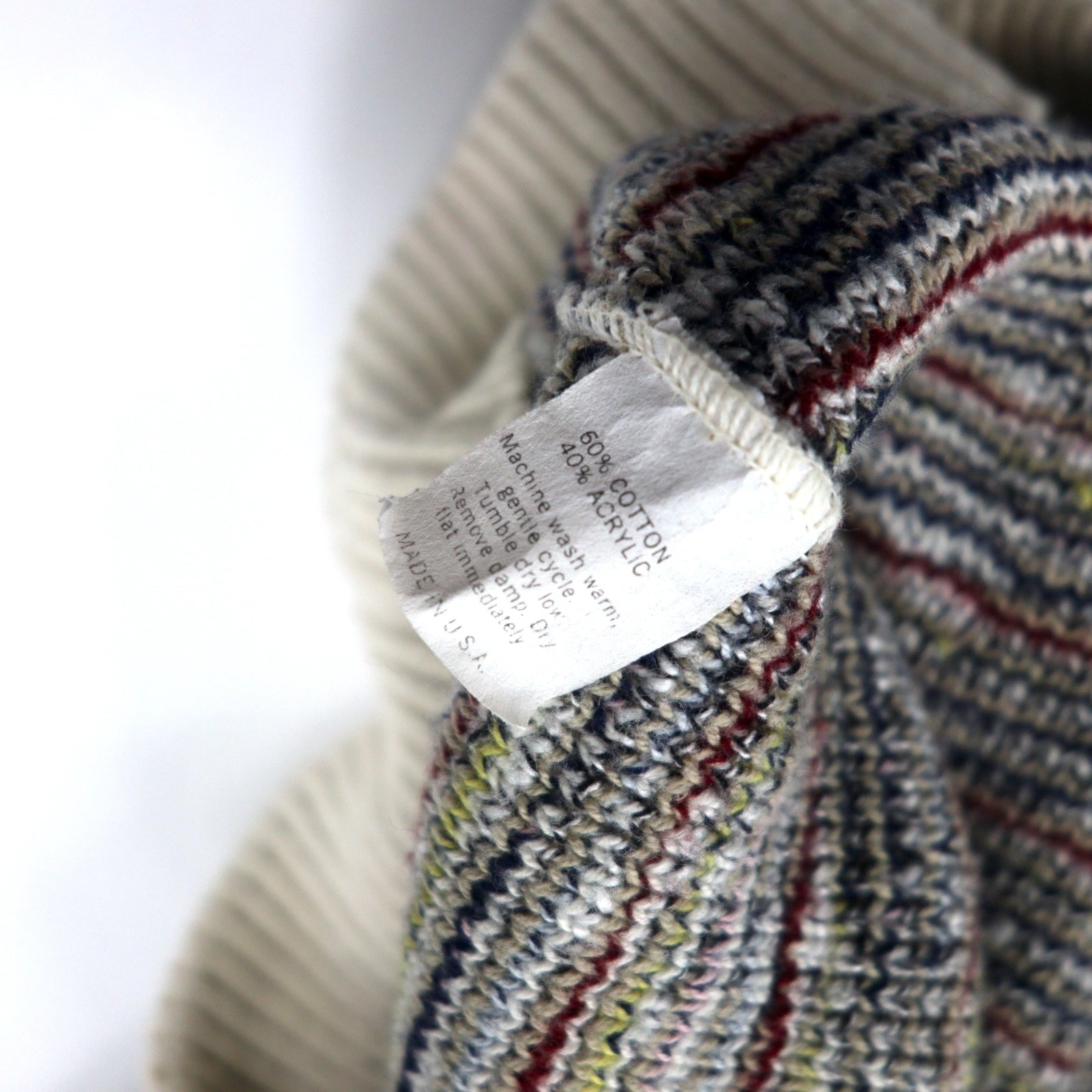 J.J.COCHRAN Made in USA anni '90 fantasia bottiglia collo maglione M bianco cotone NATURAL BLEND