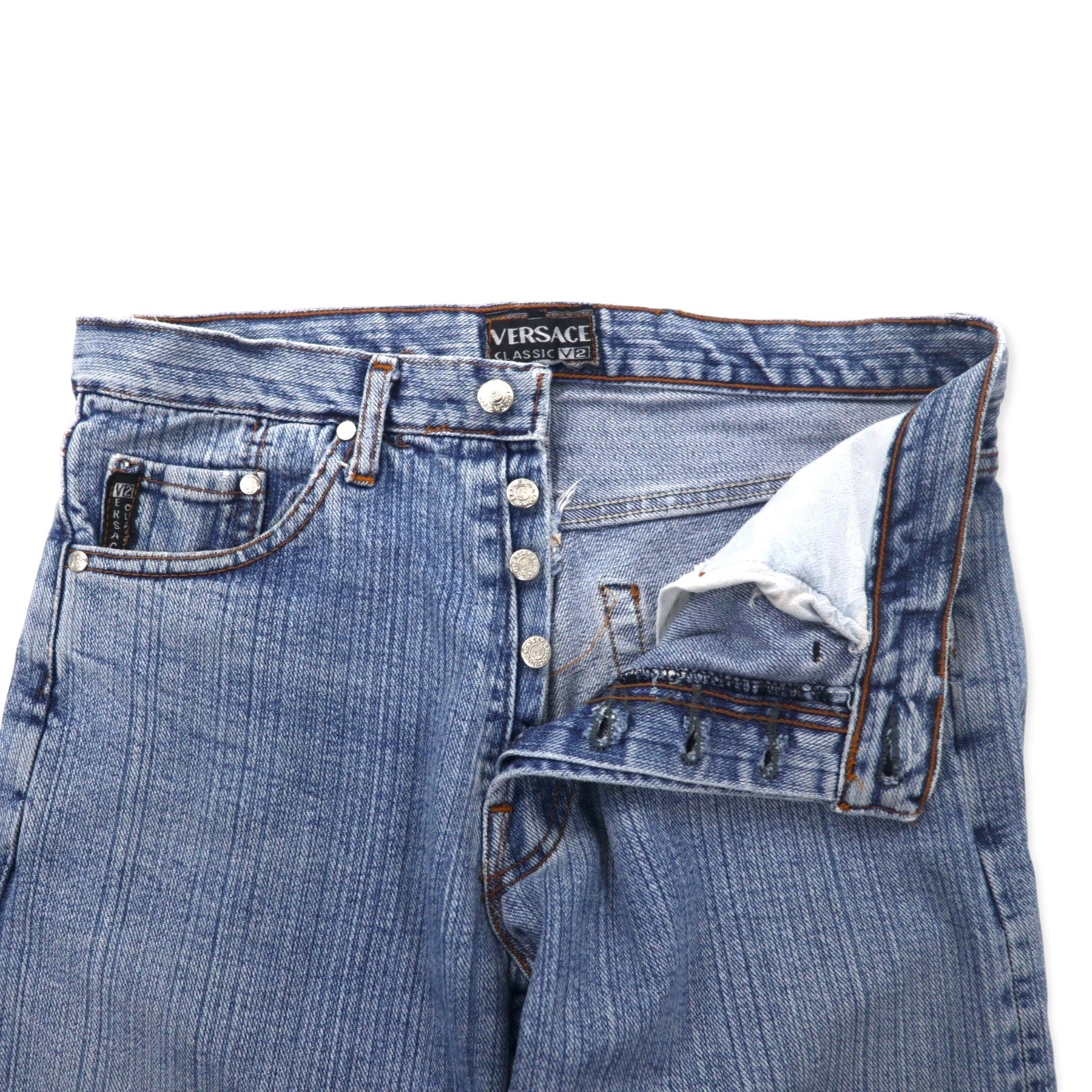 VERSACE CLASSIC V2 Jeans 30 Blu Ice Wash Chiusura a bottoni