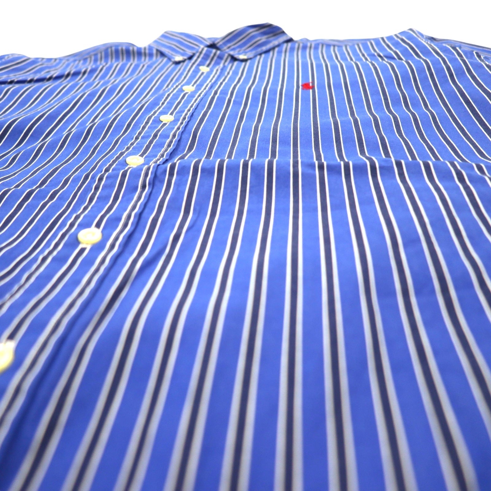 RALPH LAUREN Camicia button-down anni '90, taglia L, blu a righe, cotone, piccolo ricamo pony, vestibilità classica CLASSIC FIT
