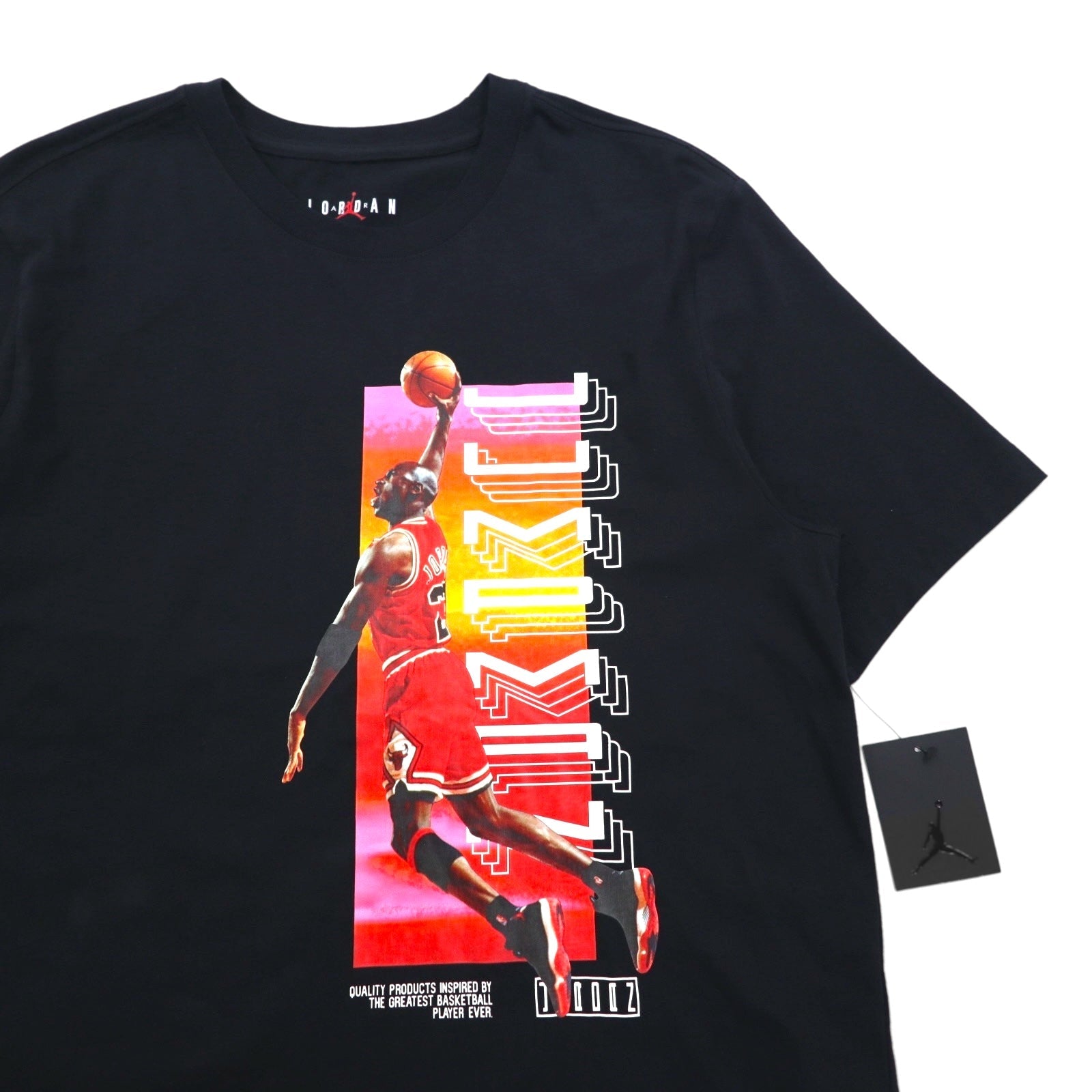 JORDAN BRAND ( NIKE ) Maglietta stampata Jordan L Nera Cotone JUMP MAN CW0860-010 Nuovo con etichette