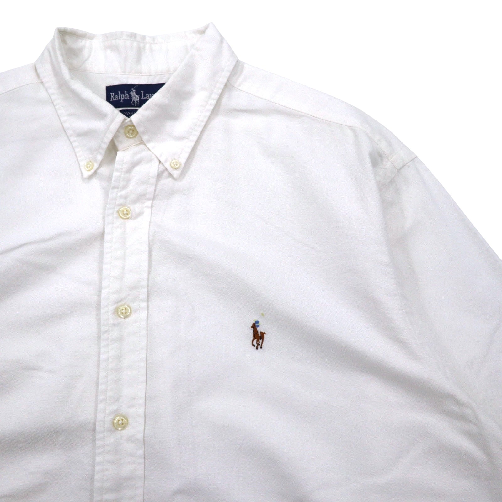RALPH LAUREN anni '90 YARMOUTH Oxford Button-Down Shirt XL Bianco Cotone Piccolo pony ricamato Prodotto in Giamaica