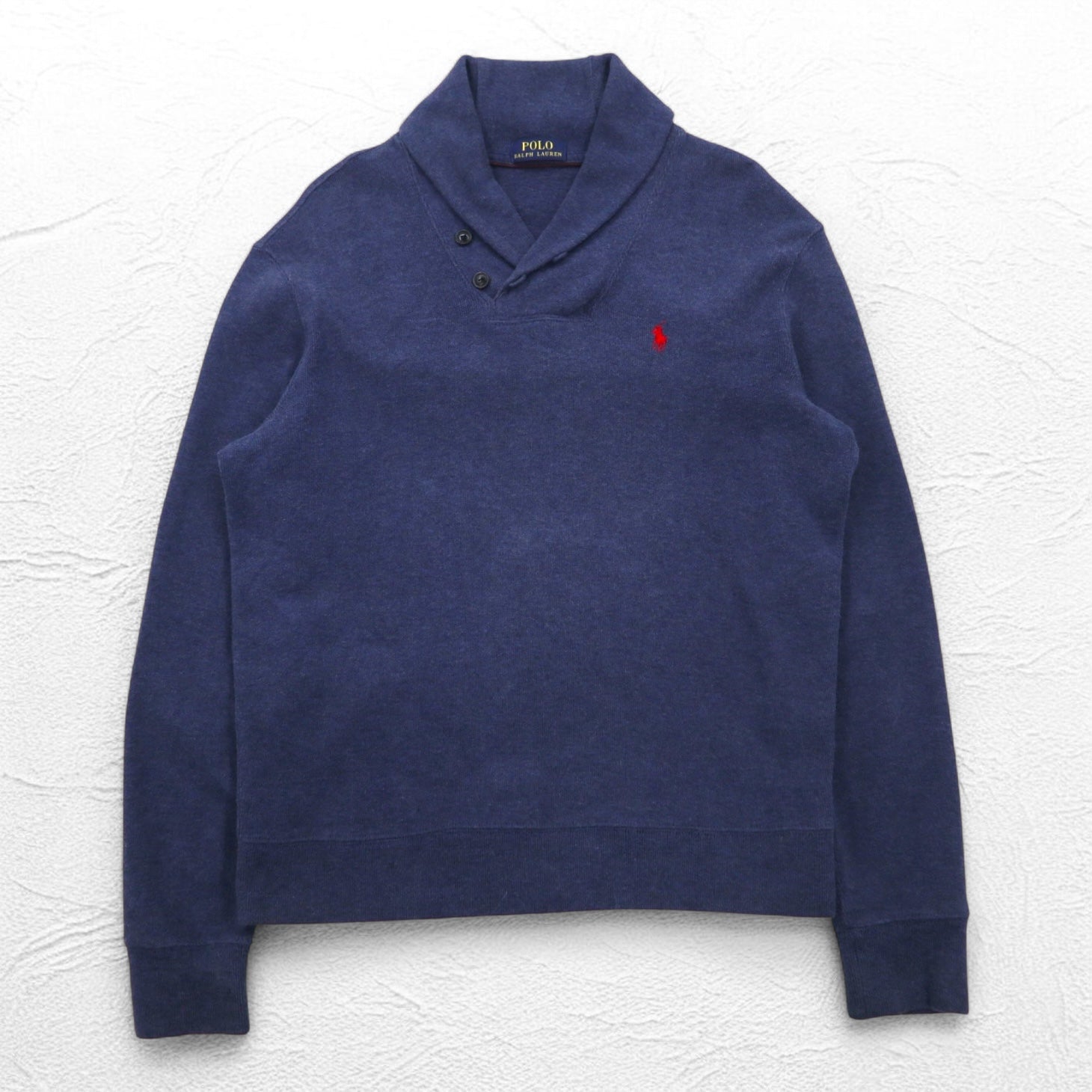 POLO RALPH LAUREN Felpa con collo a scialle L Blu navy Cotone Ricamo piccolo pony