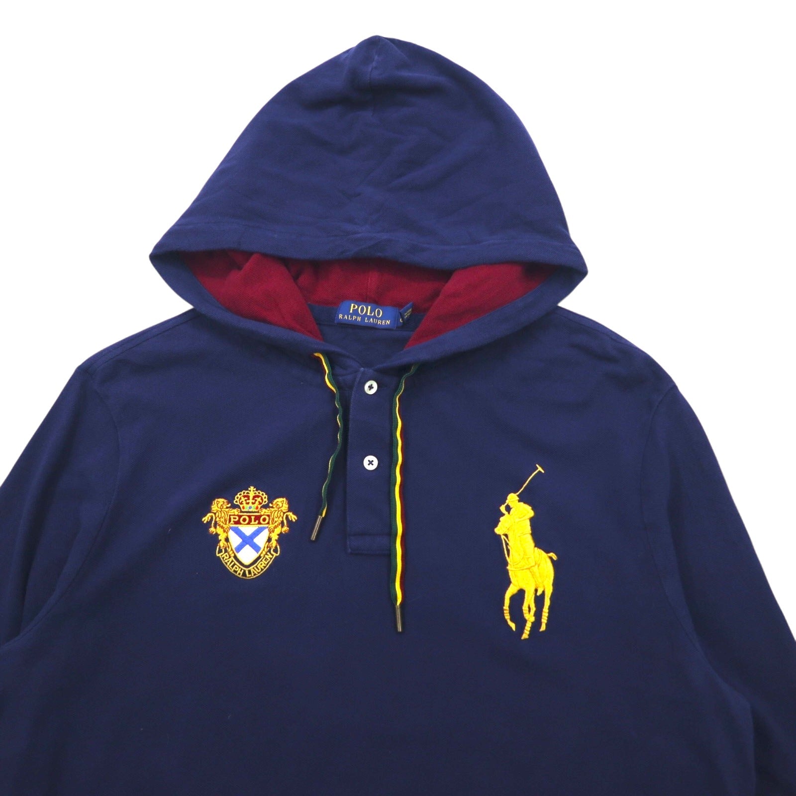 POLO RALPH LAUREN ビッグポニー エムブレム 刺繍 プルオーバー パーカー L ネイビー コットン 鹿の子