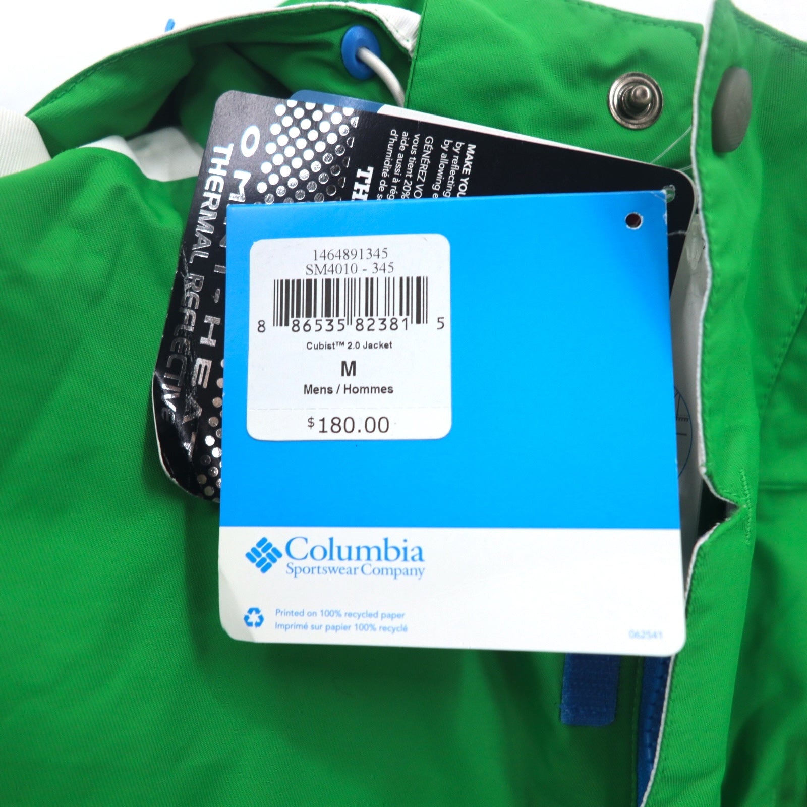 Columbia OMNI-HEAT Giacca a Vento da Montagna Taglia M Verde OMNI-TECH Impermeabile CUBIST 2.0 JACKET SM4010-010 Nuovo con Etichette