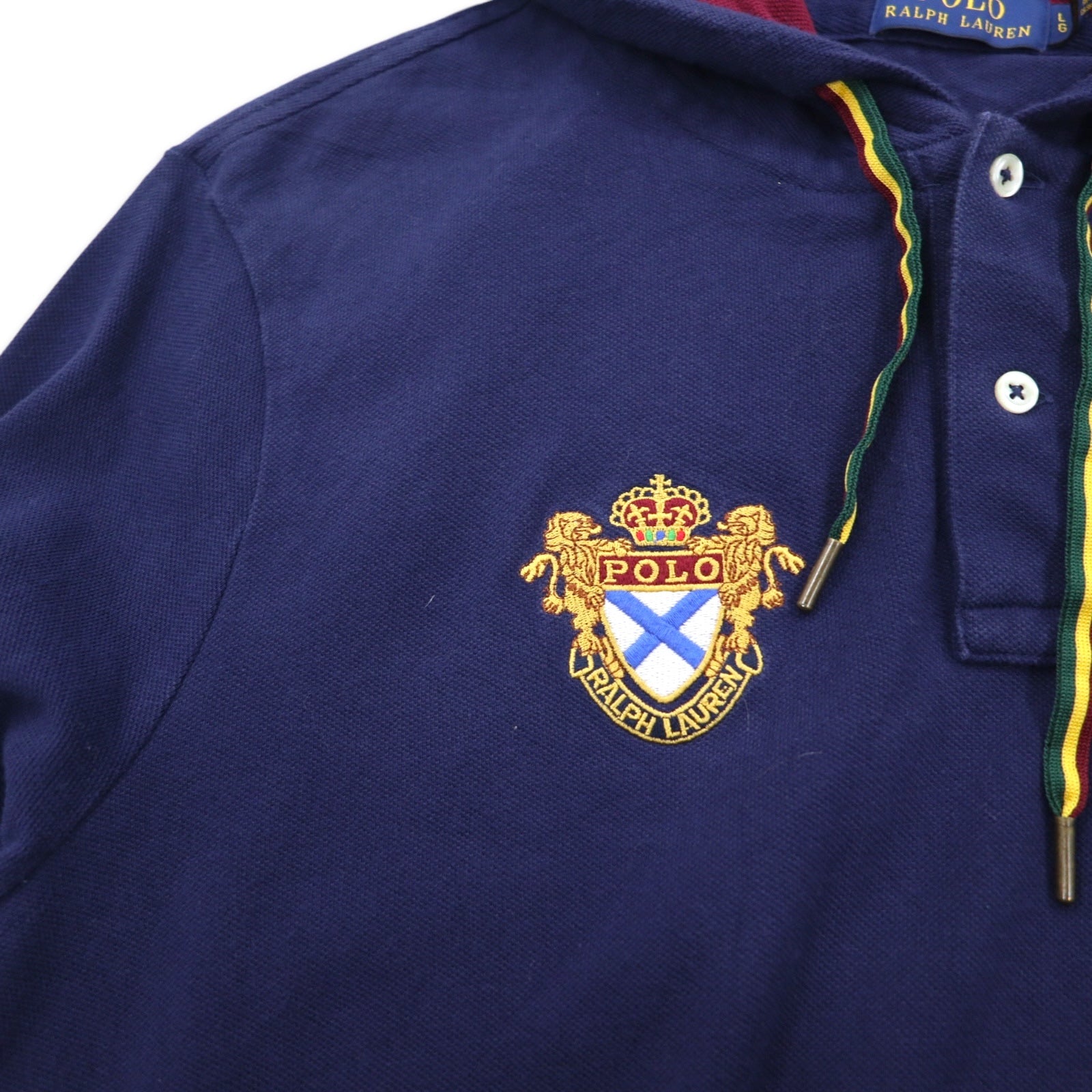 POLO RALPH LAUREN ビッグポニー エムブレム 刺繍 プルオーバー パーカー L ネイビー コットン 鹿の子