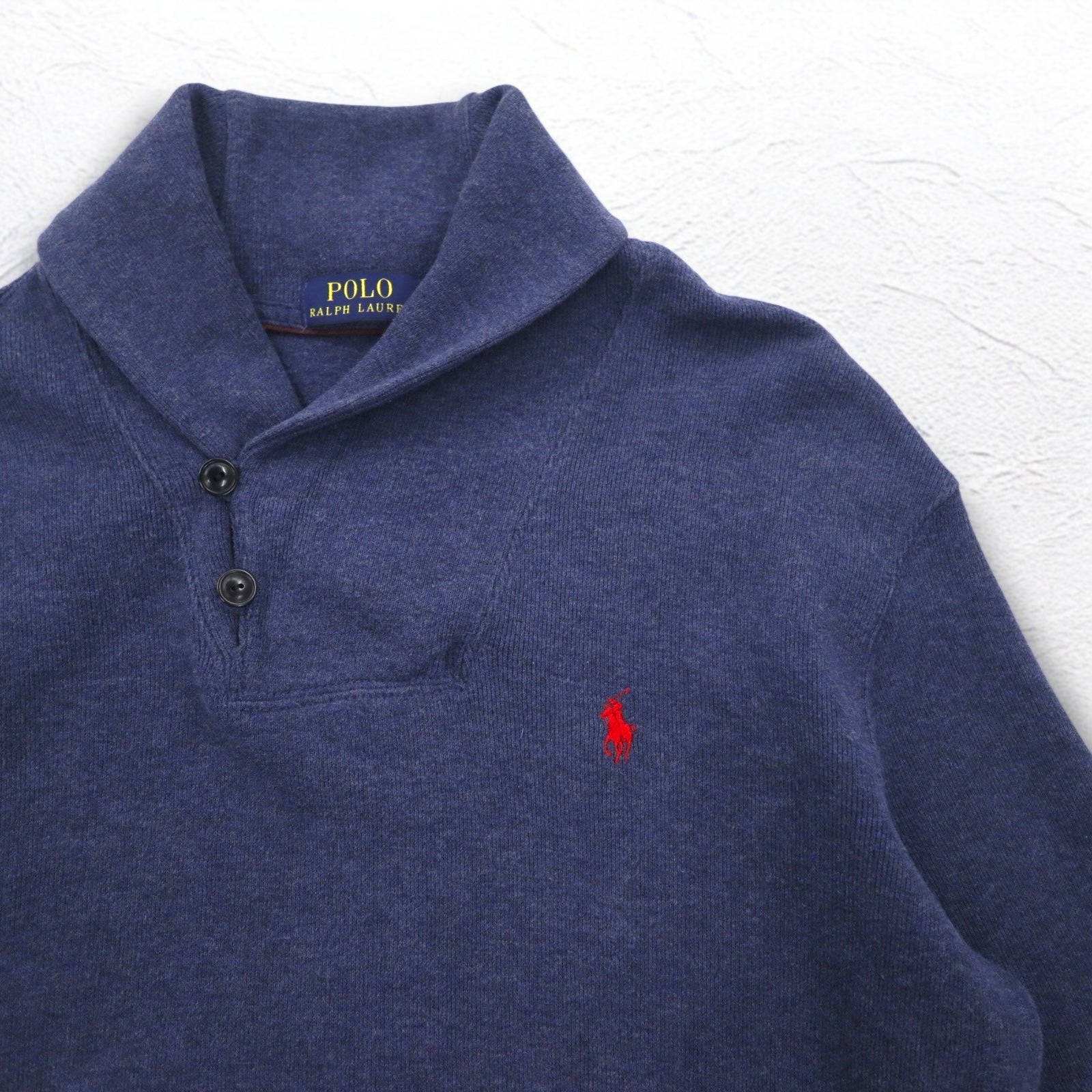 POLO RALPH LAUREN Felpa con collo a scialle L Blu navy Cotone Ricamo piccolo pony