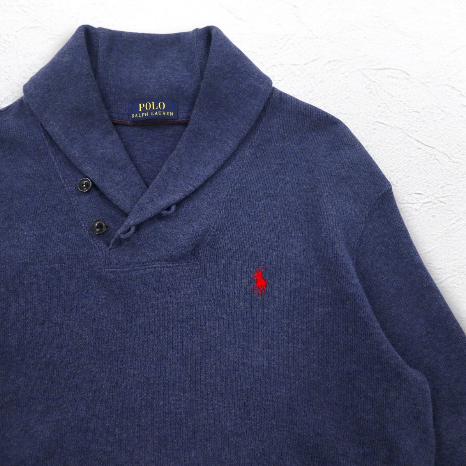 POLO RALPH LAUREN Felpa con collo a scialle L Blu navy Cotone Ricamo piccolo pony