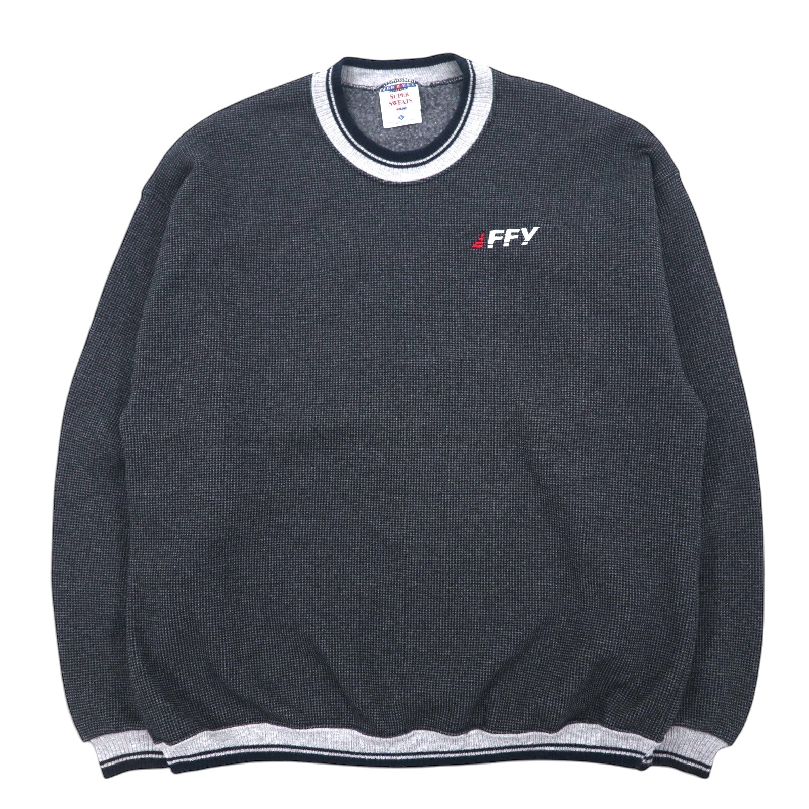 Felpa in waffle JERZEES con righe a coste, anni '90, Made in USA, taglia L, colore grigio, cotone, interno felpato, FFY, ricamo a punto singolo SUPER SWEATS
