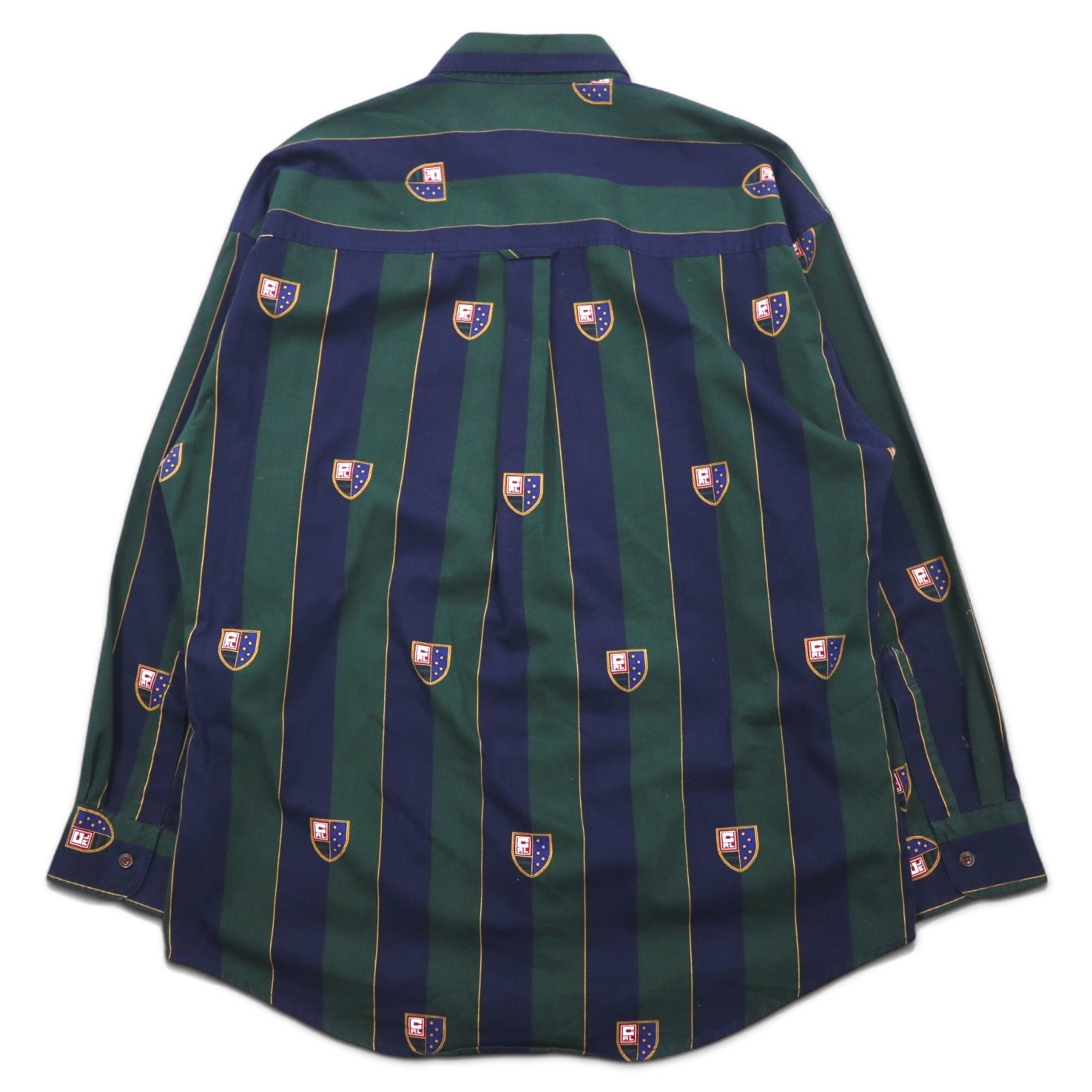 CHAPS RALPH LAUREN anni '90 camicia button-down L verde navy a righe cotone logo a stemma