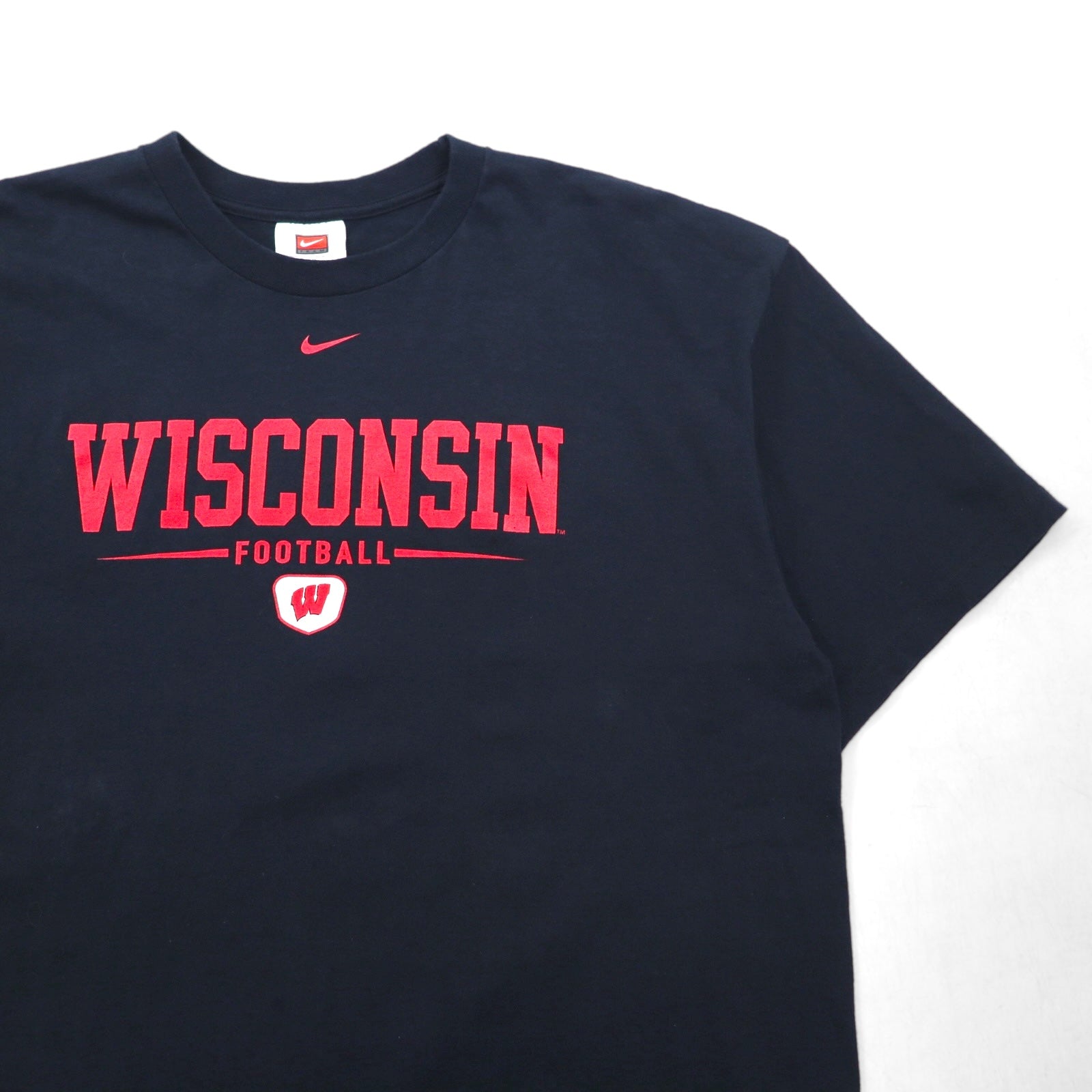 NIKE Anni 2000 T-shirt con stampa college TEAM, XL, nera, WISCONSIN FOOTBALL, Swoosh centrale