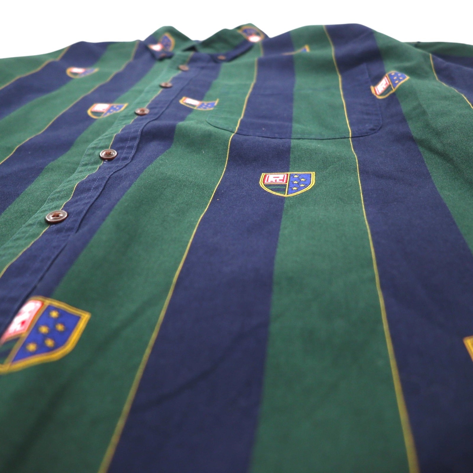 CHAPS RALPH LAUREN anni '90 camicia button-down L verde navy a righe cotone logo a stemma