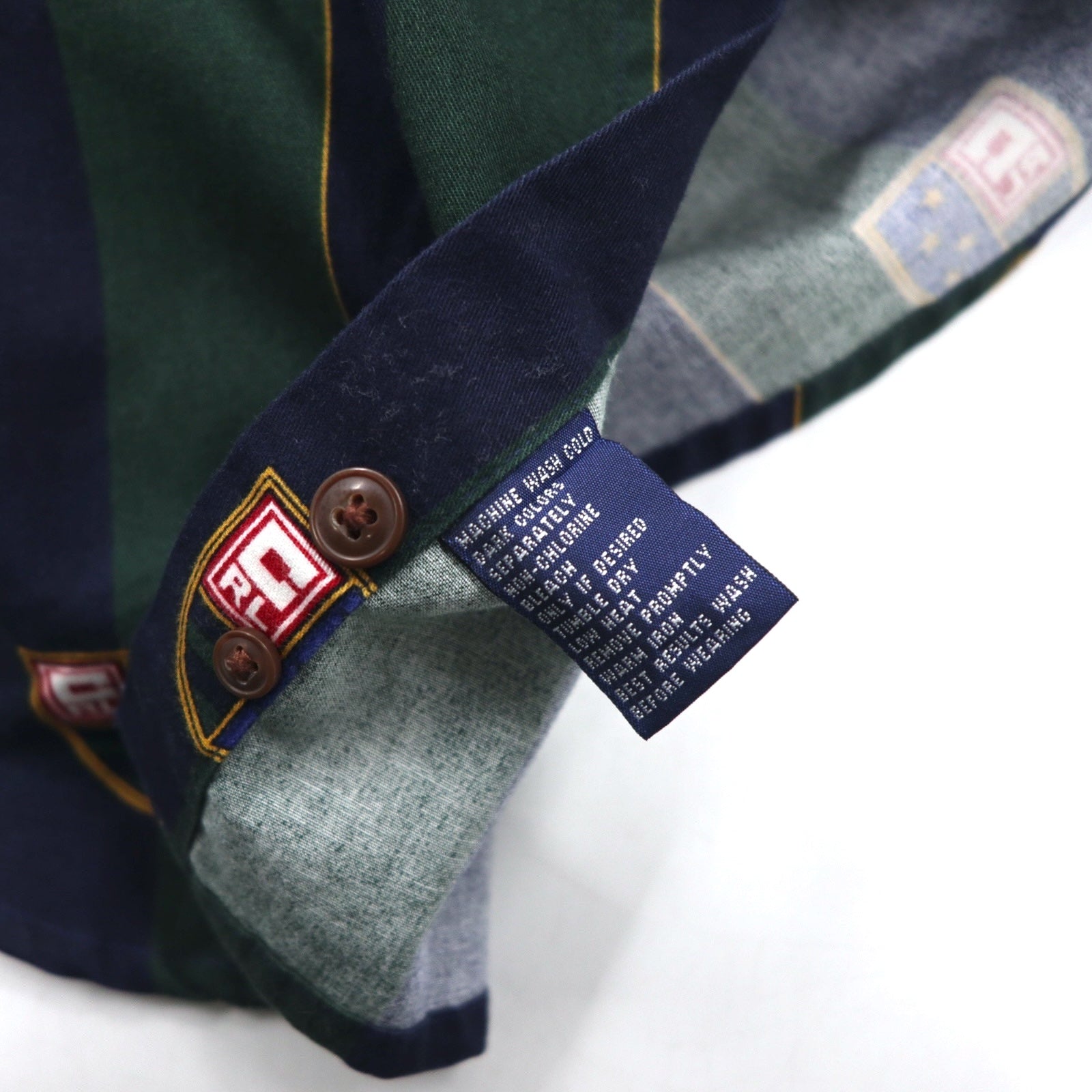 CHAPS RALPH LAUREN anni '90 camicia button-down L verde navy a righe cotone logo a stemma