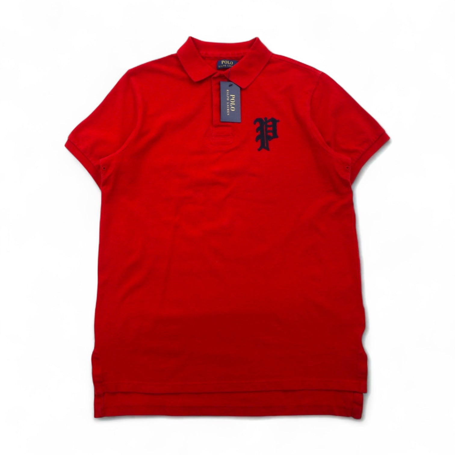 POLO RALPH LAUREN Polo L rosso cotone piqué logo P ricamato CUSTOM FIT Articolo nuovo