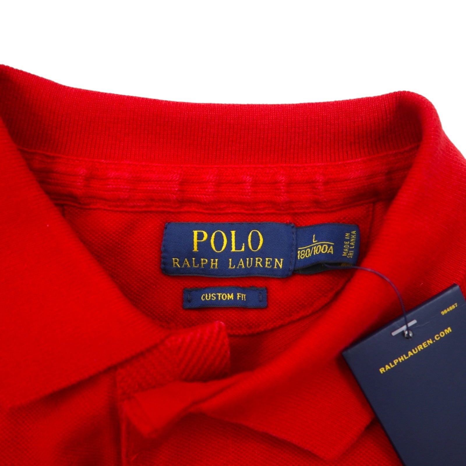 POLO RALPH LAUREN Polo L rosso cotone piqué logo P ricamato CUSTOM FIT Articolo nuovo