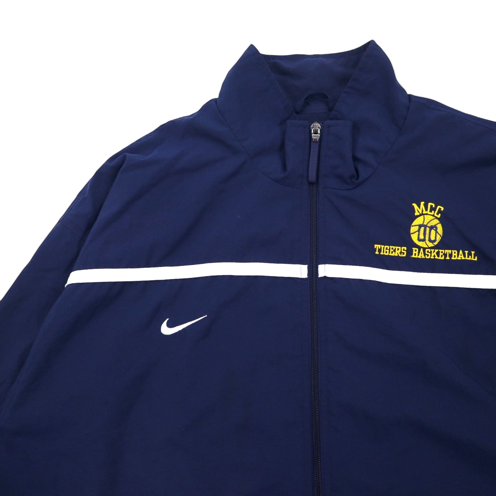 NIKE Anni '90, Giacca in nylon con etichetta TEAM, giacca da pista, tuta da ginnastica, XXL, blu navy, fodera in mesh, MCC TIGERS BASKETBALL, ricamo Swoosh