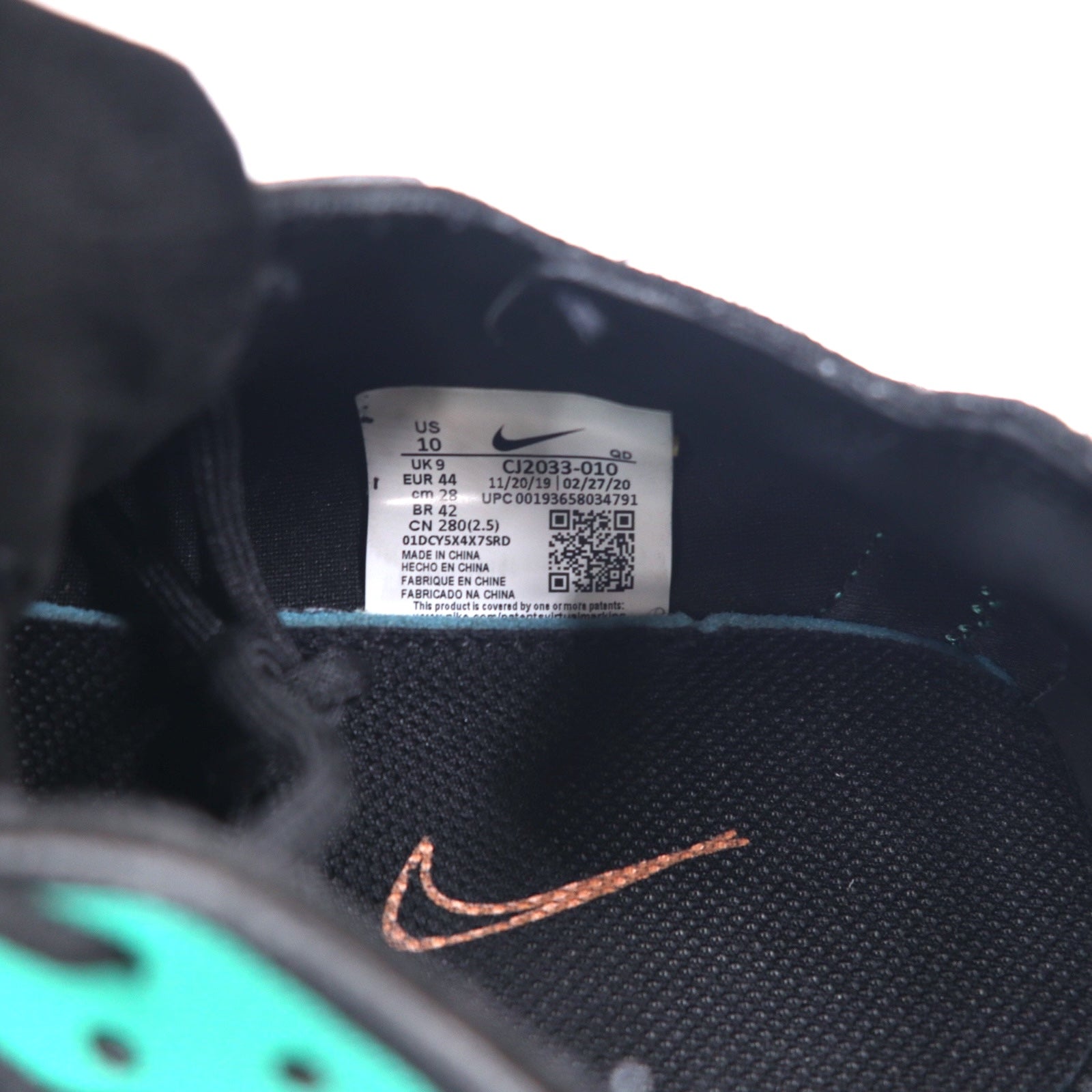NIKE Air Zoom AIR ZOOM sneakers 28cm nero TYPE BLACK MENTA camoscio N.354 CJ2033-010