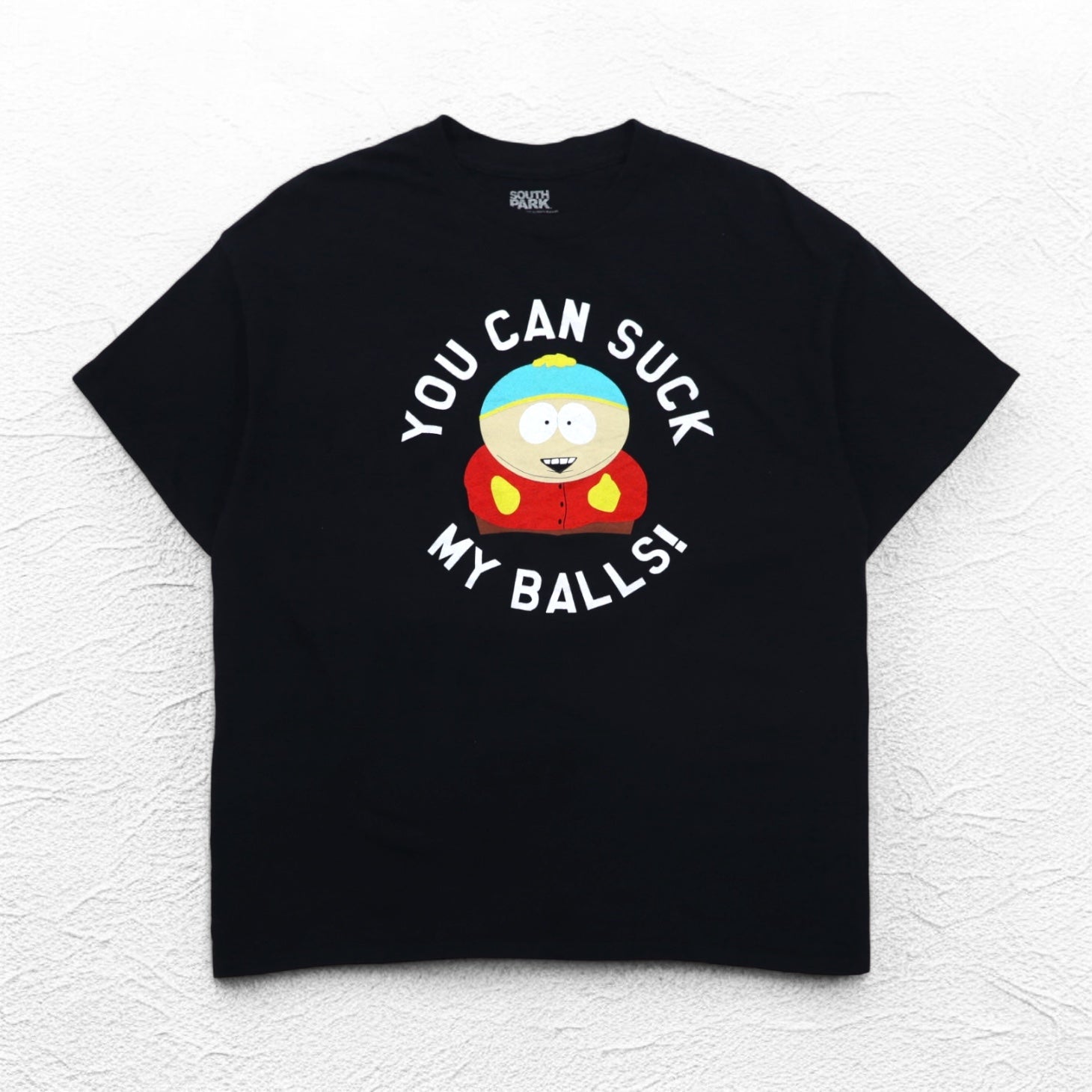 T-shirt SOUTH PARK con stampa di personaggi anime, taglia XL, nera, "YOU CAN SUCK MY BALLS", Made in Nicaragua