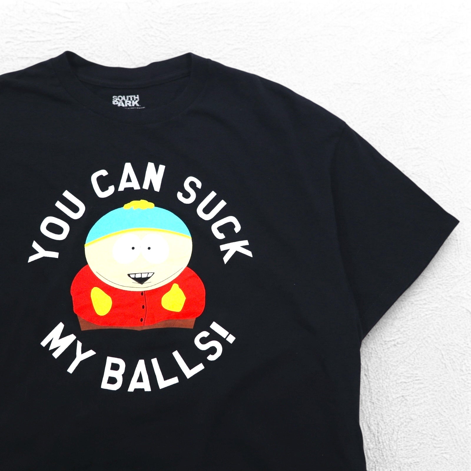 T-shirt SOUTH PARK con stampa di personaggi anime, taglia XL, nera, "YOU CAN SUCK MY BALLS", Made in Nicaragua