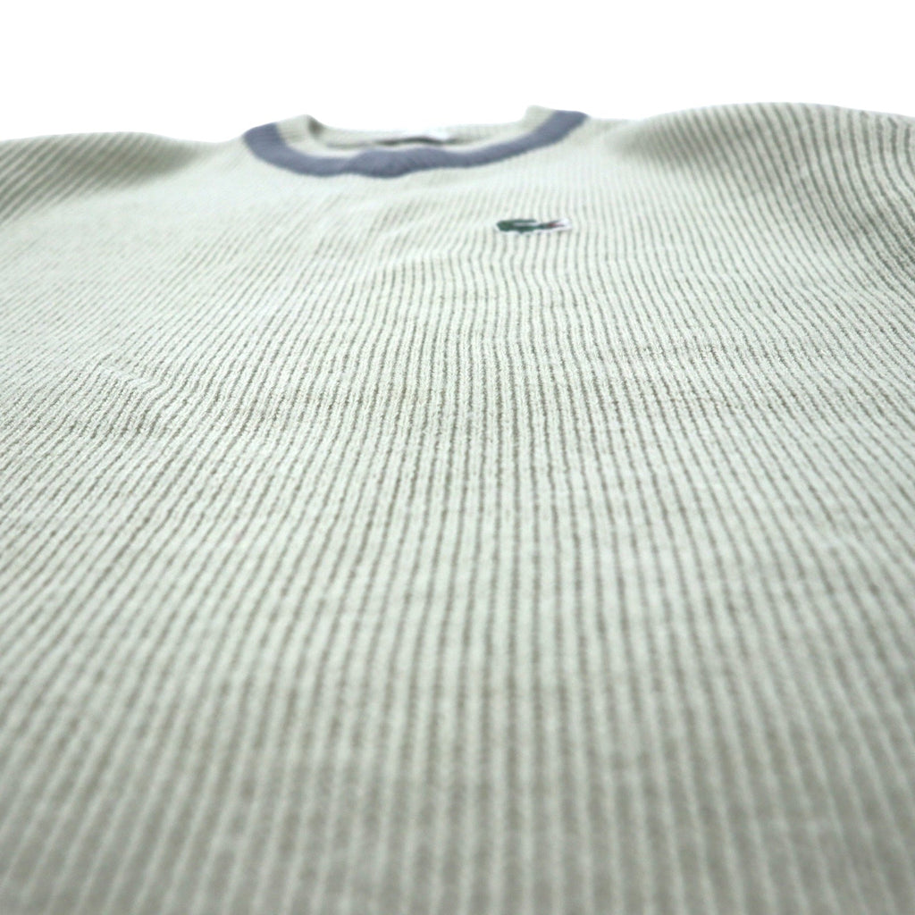 LACOSTE anni '90 maglione V-neck stile Tilden taglia L beige acrilico con logo