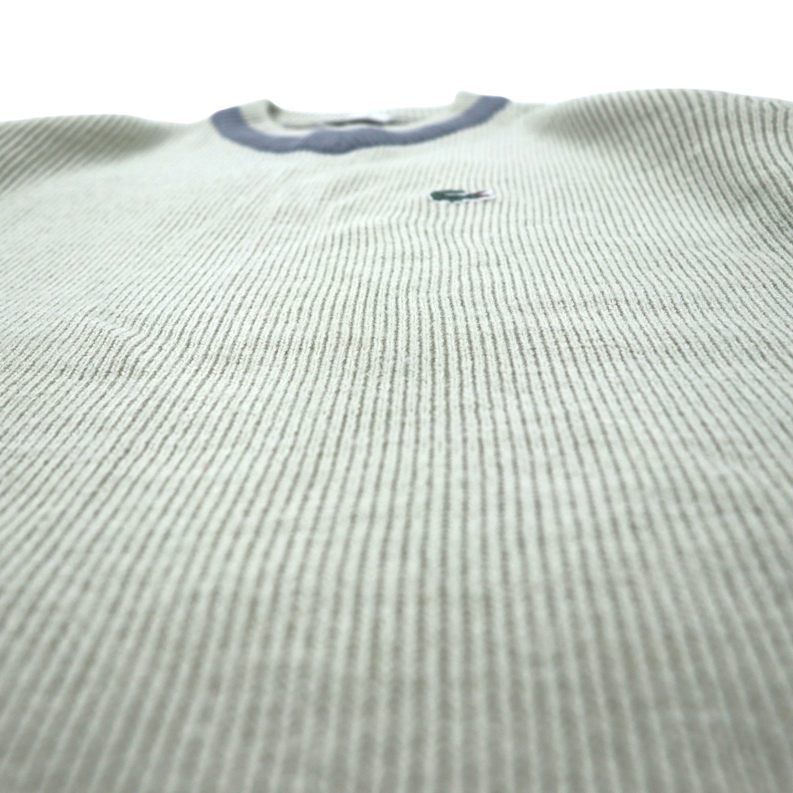 LACOSTE anni '90 maglione V-neck stile Tilden taglia L beige acrilico con logo