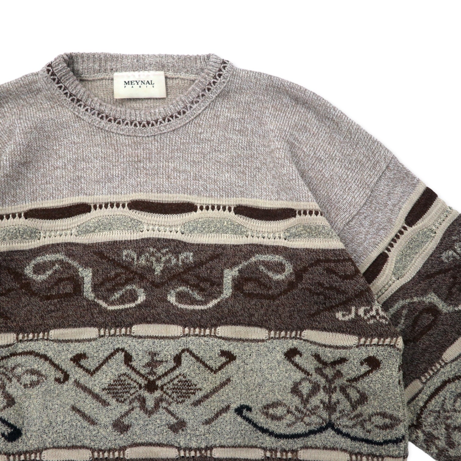 MEYNAL Maglione 3D in maglia dalla Francia, XL, beige, cotone, fantasia all-over