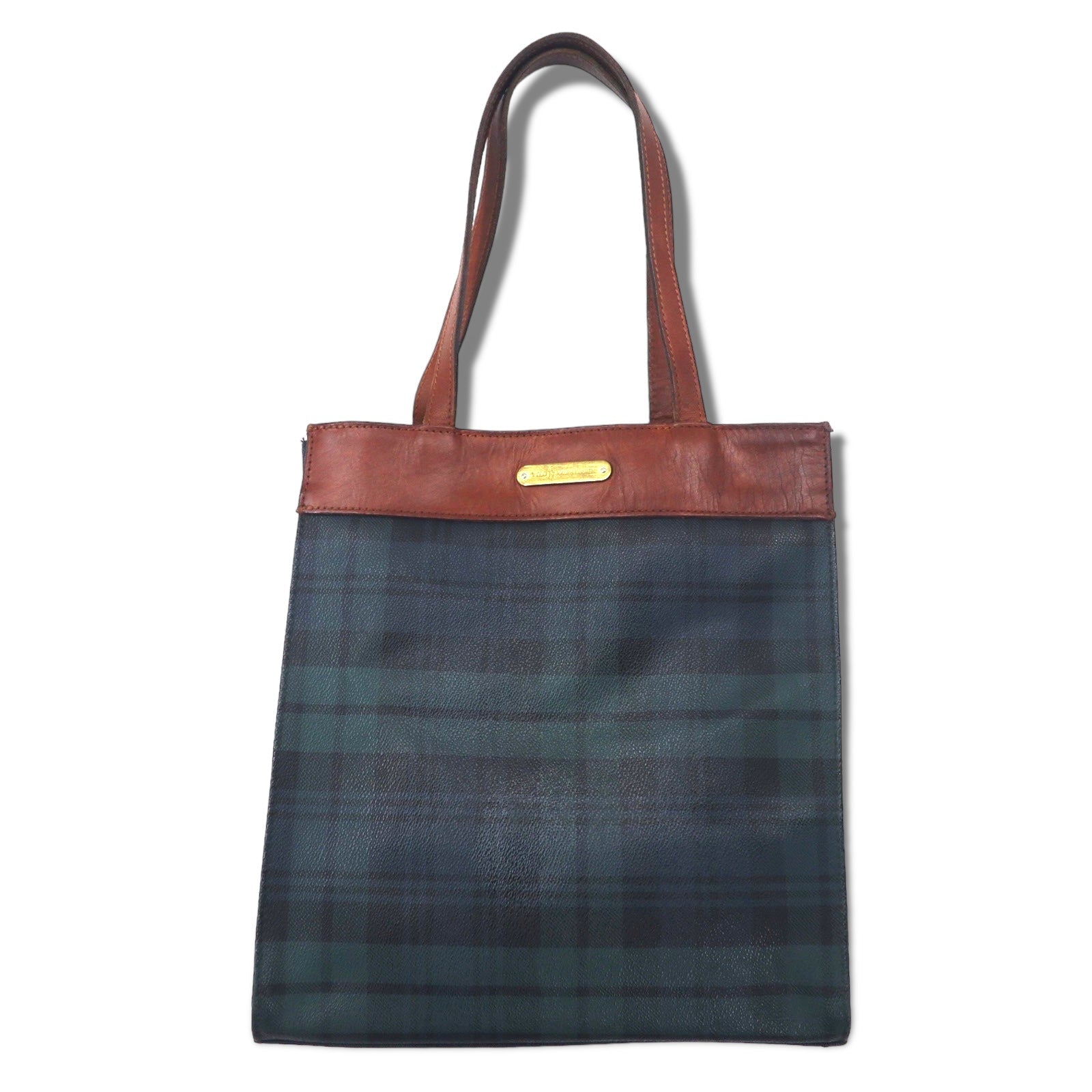 POLO RALPH LAUREN Borsa tote verde a quadri in PVC con inserti in pelle