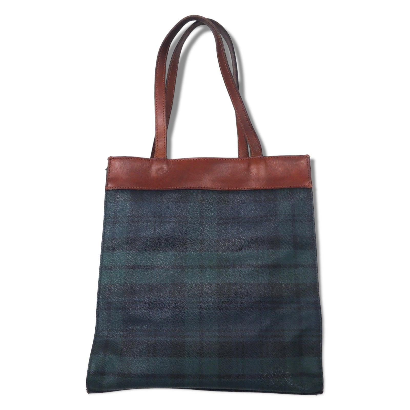 POLO RALPH LAUREN Borsa tote verde a quadri in PVC con inserti in pelle
