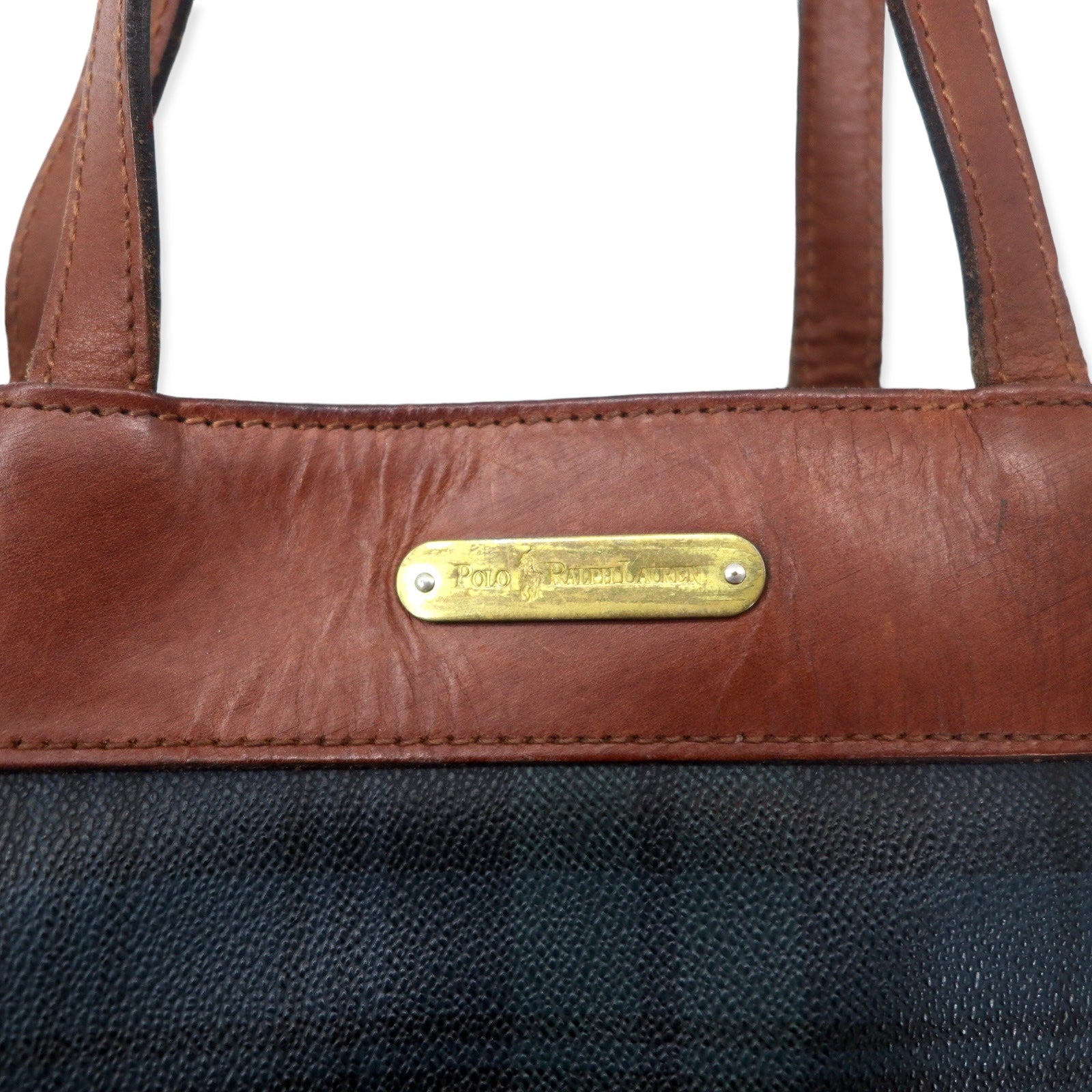 POLO RALPH LAUREN Borsa tote verde a quadri in PVC con inserti in pelle