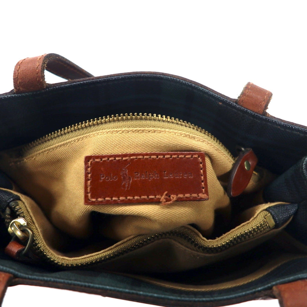 POLO RALPH LAUREN Borsa tote verde a quadri in PVC con inserti in pelle