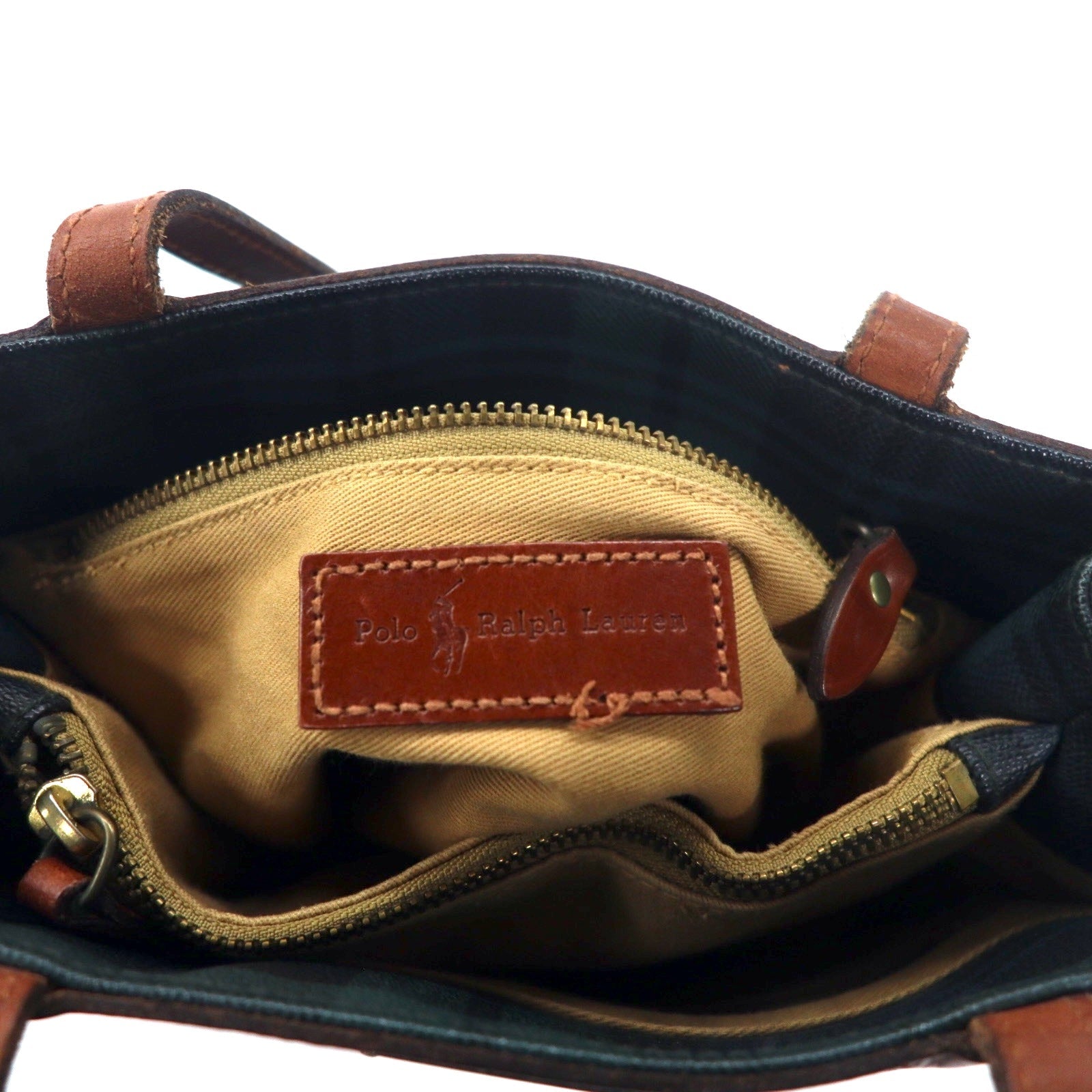 POLO RALPH LAUREN Borsa tote verde a quadri in PVC con inserti in pelle