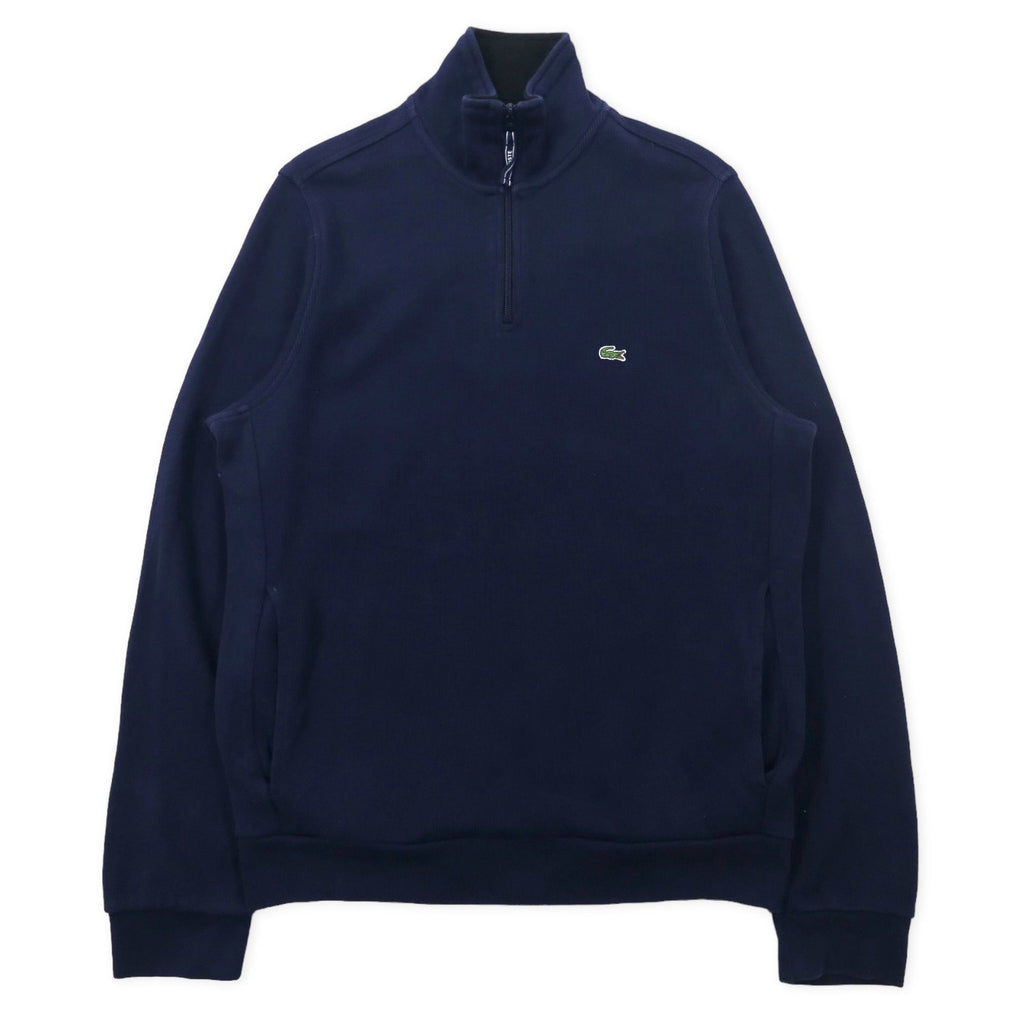 Felpa LACOSTE dolcevita a mezza zip, taglia L, blu navy, in cotone, con logo ricamato.