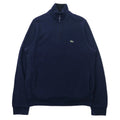 Felpa LACOSTE dolcevita a mezza zip, taglia L, blu navy, in cotone, con logo ricamato.