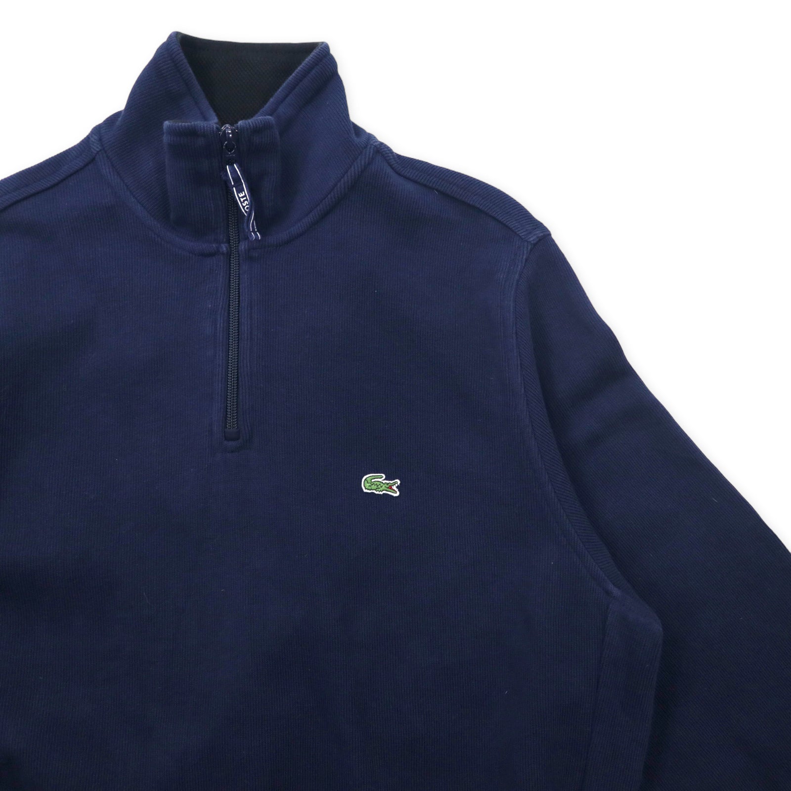 Felpa LACOSTE dolcevita a mezza zip, taglia L, blu navy, in cotone, con logo ricamato.