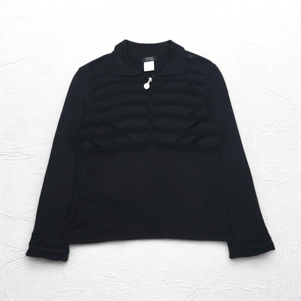 VERSACE CLASSIC V2 Maglia mezza zip in rayon, taglia L, nera, elasticizzata, Made in Italy