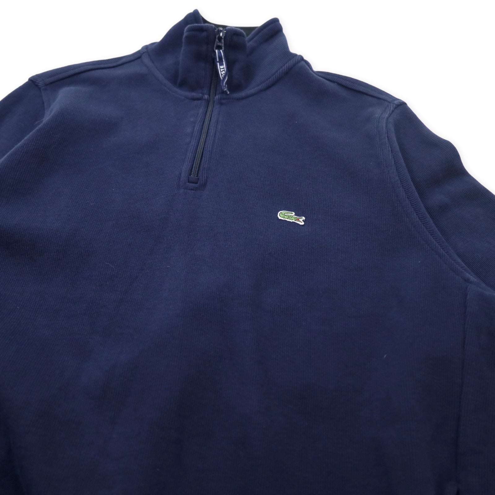 Felpa LACOSTE dolcevita a mezza zip, taglia L, blu navy, in cotone, con logo ricamato.