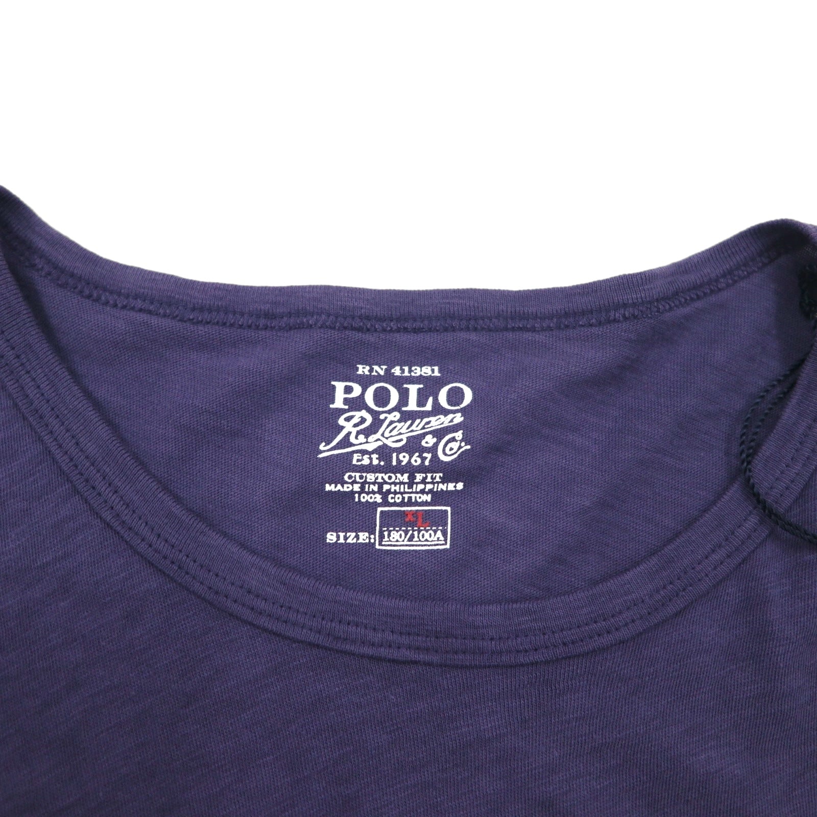 POLO RALPH LAUREN T-shirt con logo stampato U.S.R.L. effetto vintage, taglia XL, colore blu navy, cotone, DM-42, mai indossata