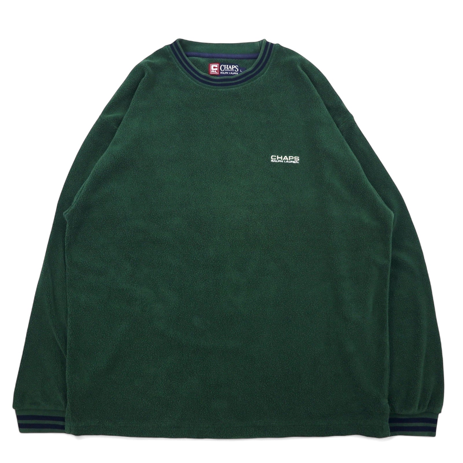 CHAPS RALPH LAUREN anni '90 felpa in spugna con profili a costine, taglia L, verde, cotone, logo ricamato.