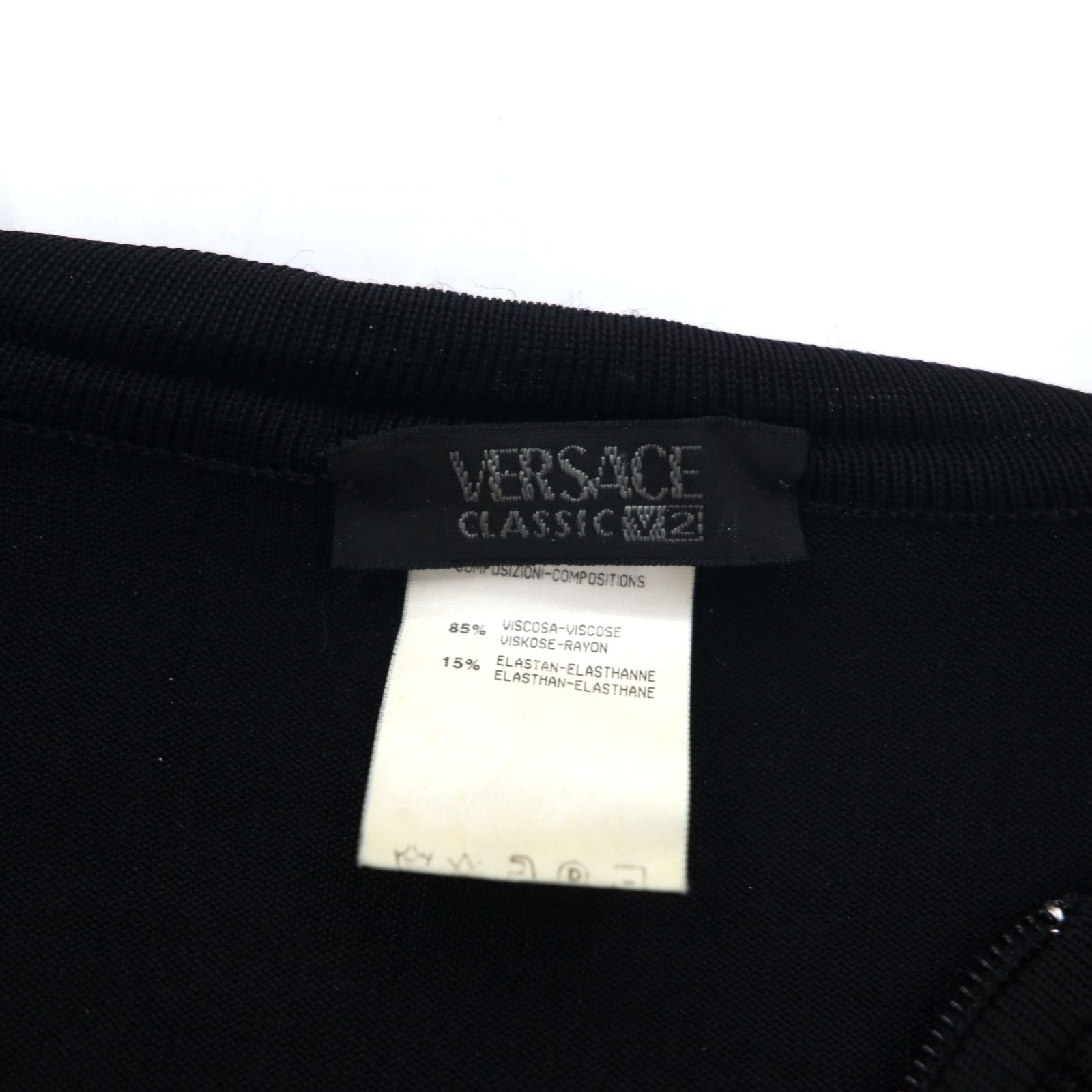 VERSACE CLASSIC V2 Maglia mezza zip in rayon, taglia L, nera, elasticizzata, Made in Italy