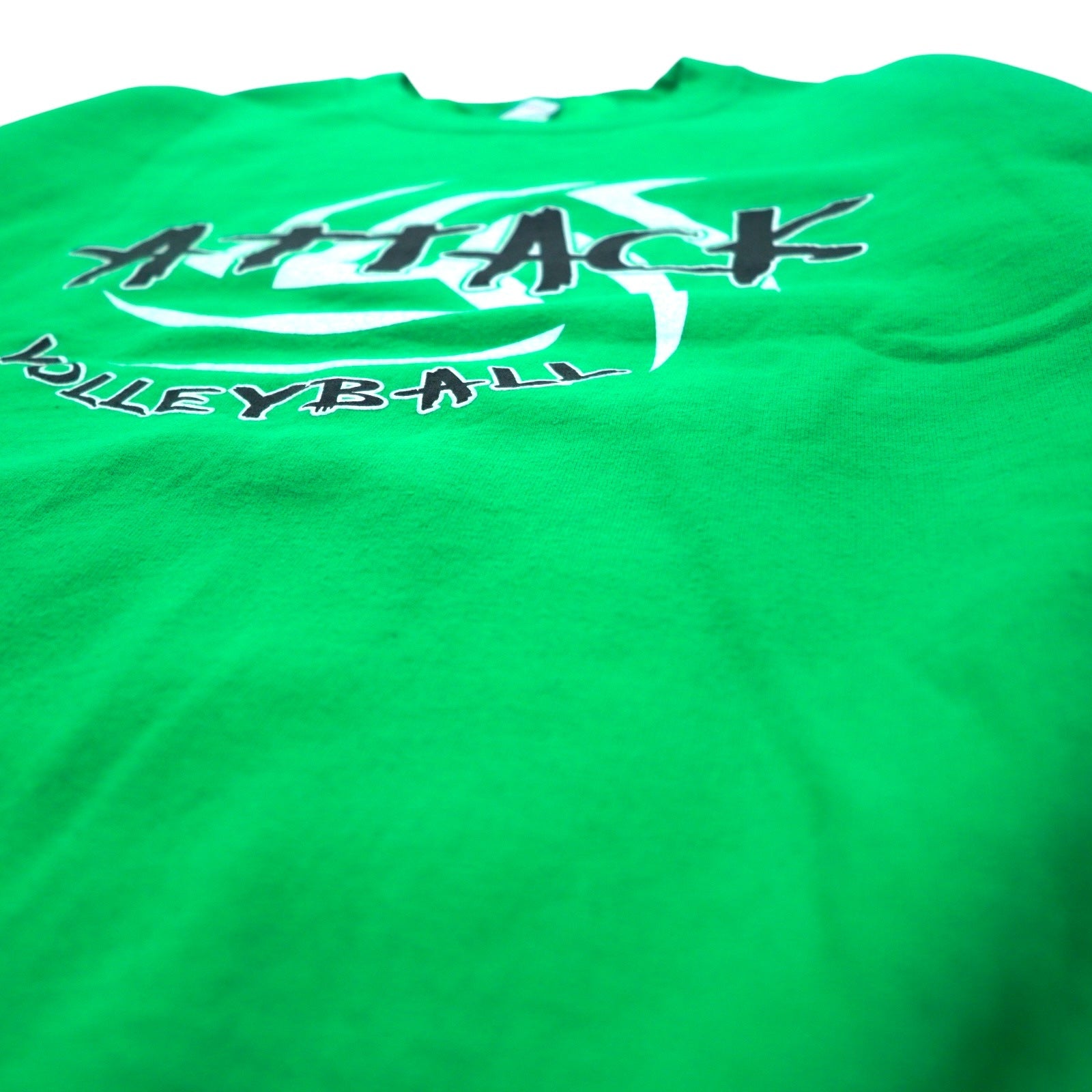 GILDAN Felpa girocollo L verde stampata con interno felpato ATTACK VOLLEYBALL, prodotta in Honduras