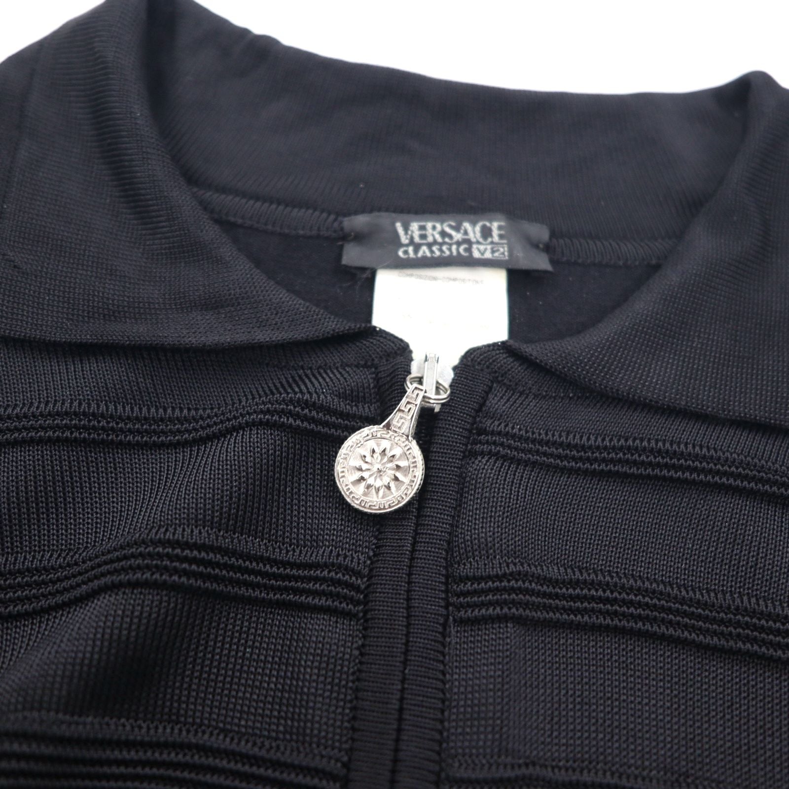 VERSACE CLASSIC V2 Maglia mezza zip in rayon, taglia L, nera, elasticizzata, Made in Italy